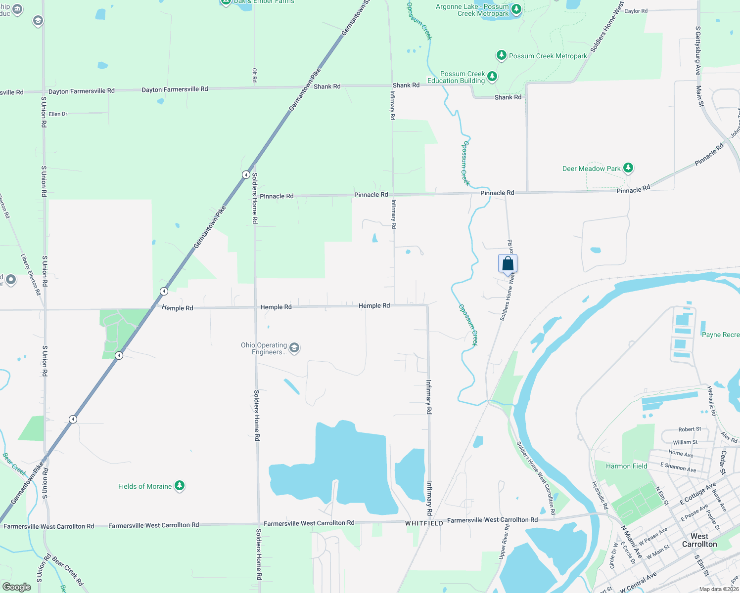 map of restaurants, bars, coffee shops, grocery stores, and more near 5531 Hemple Road in Miamisburg