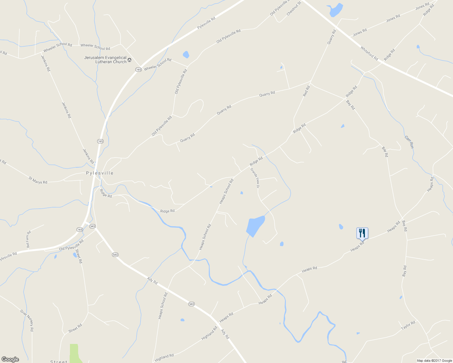 map of restaurants, bars, coffee shops, grocery stores, and more near 1163 Ridge Road in Pylesville