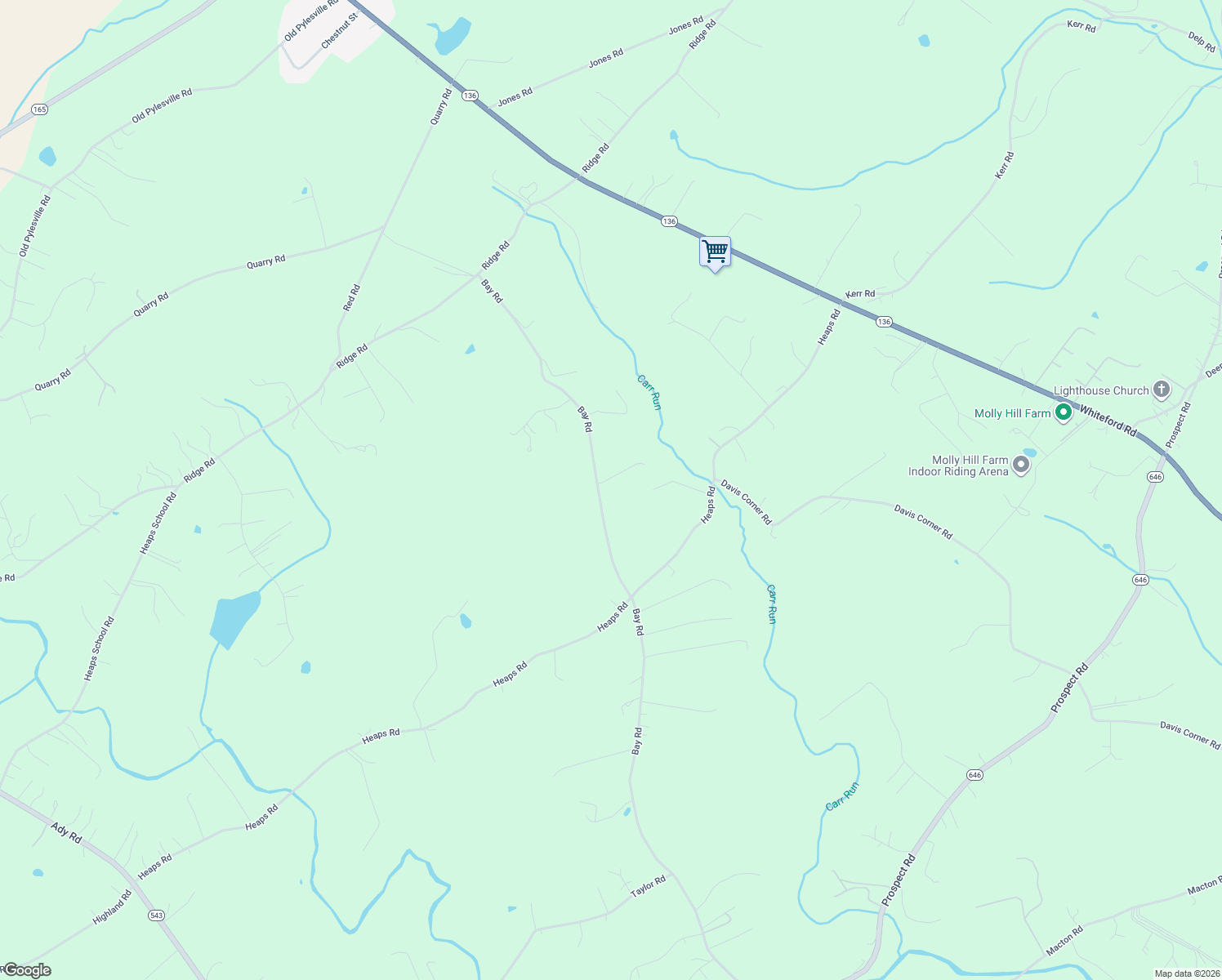 map of restaurants, bars, coffee shops, grocery stores, and more near 3921 Bay Road in Whiteford