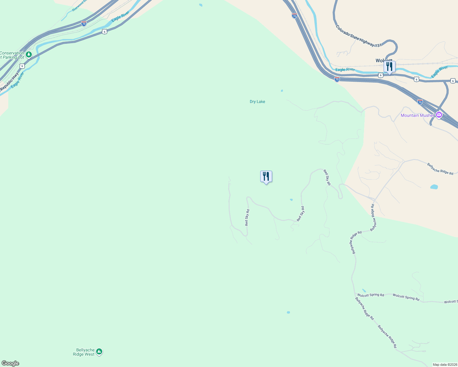 map of restaurants, bars, coffee shops, grocery stores, and more near 2399 Red Sky Rd in Edwards