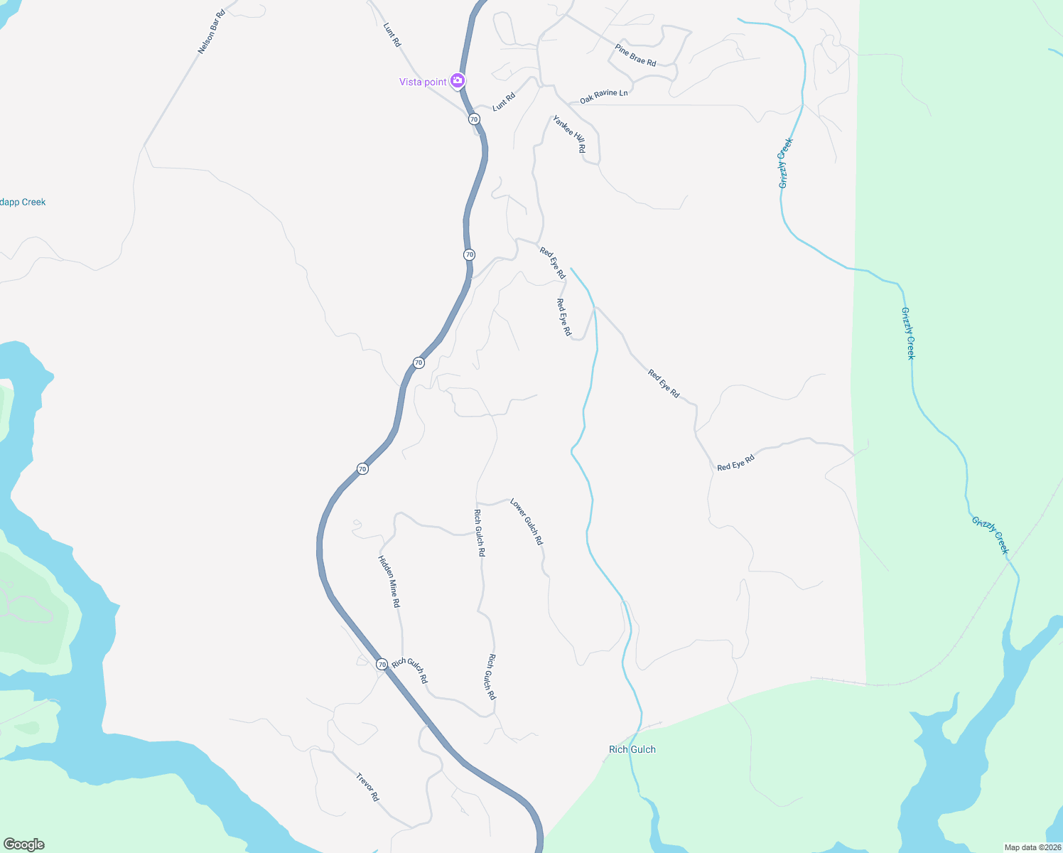 map of restaurants, bars, coffee shops, grocery stores, and more near 544 Rich Gulch Road in Oroville