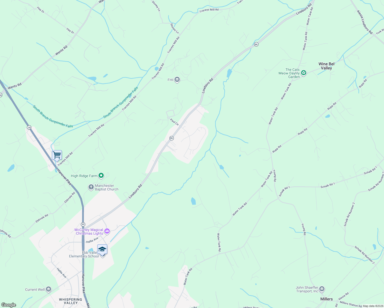 map of restaurants, bars, coffee shops, grocery stores, and more near 3403 Viewridge Circle in Manchester