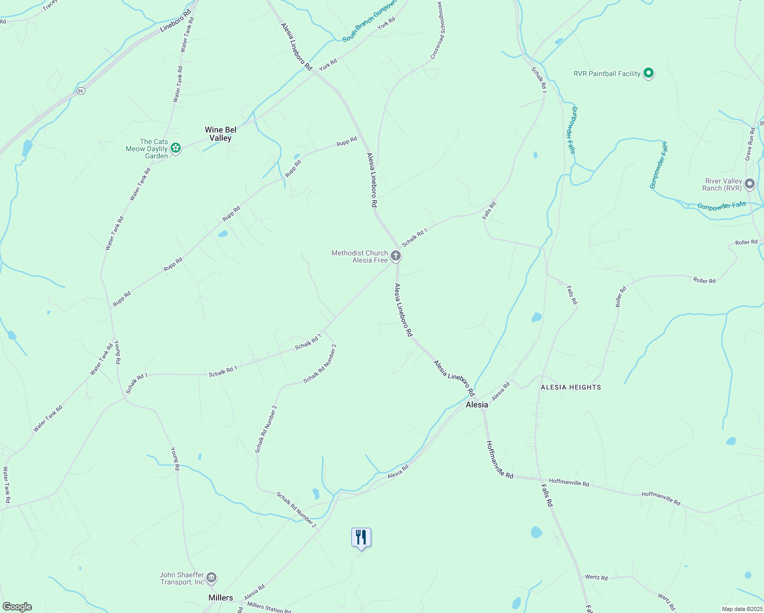 map of restaurants, bars, coffee shops, grocery stores, and more near in Lineboro