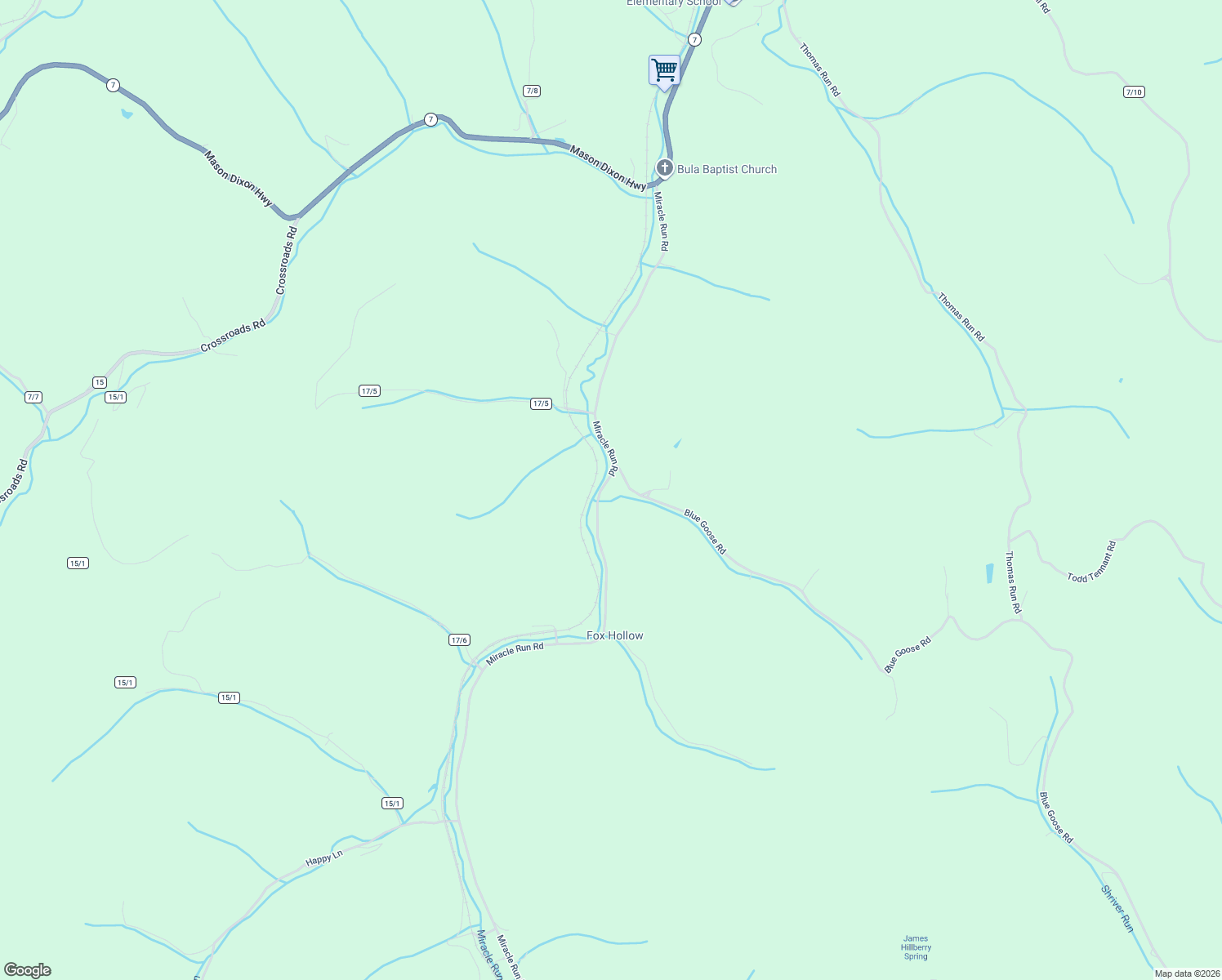map of restaurants, bars, coffee shops, grocery stores, and more near 381 Miracle Run Road in Fairview