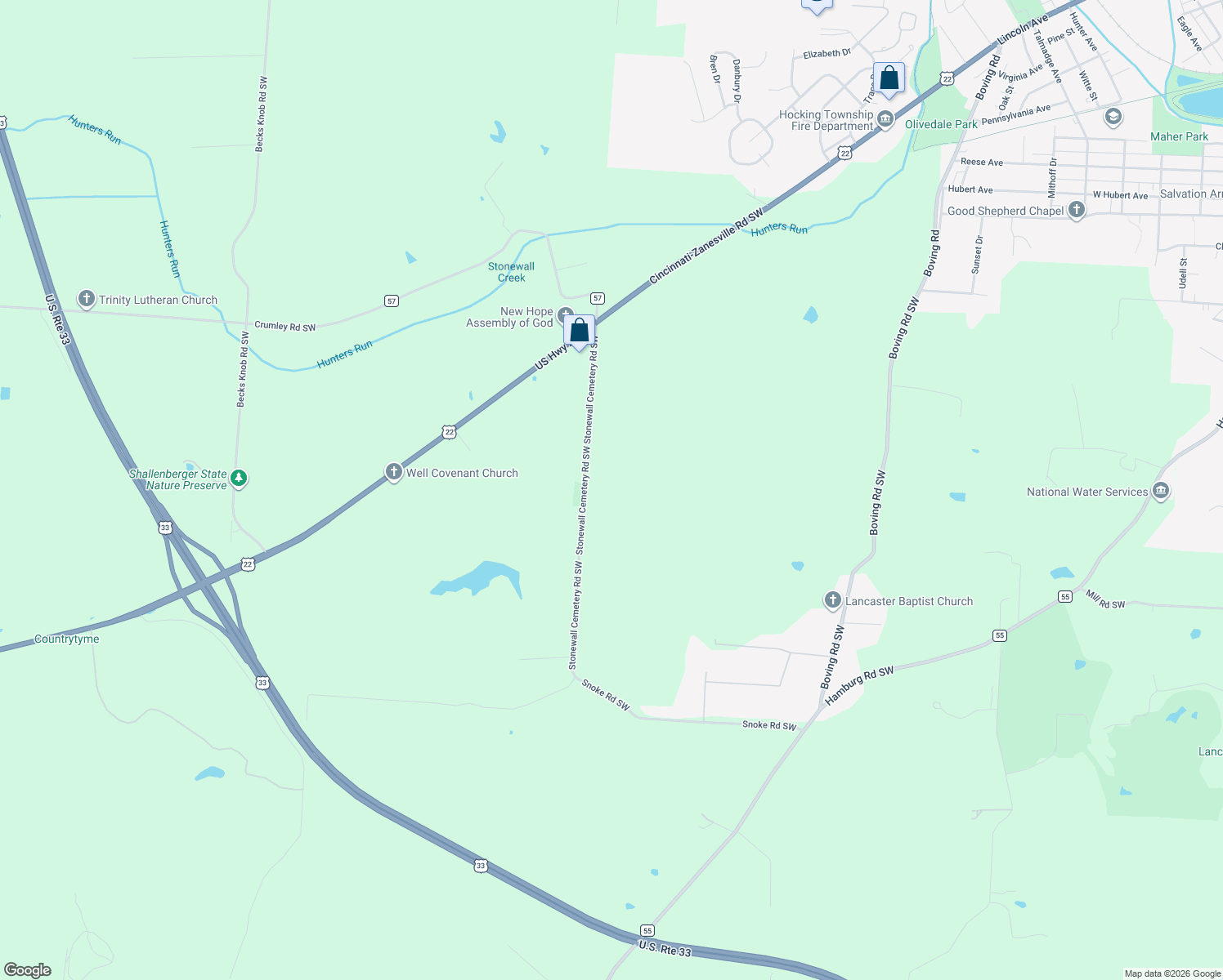 map of restaurants, bars, coffee shops, grocery stores, and more near 2300 Stonewall Cemetery Road Southwest in Lancaster