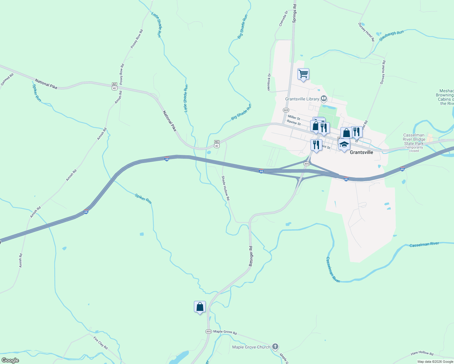 map of restaurants, bars, coffee shops, grocery stores, and more near 400 Shade Hollow Road in Grantsville