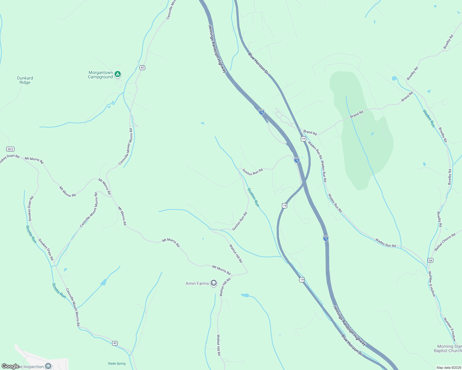 map of restaurants, bars, coffee shops, grocery stores, and more near 177 Guston Run Road in Morgantown