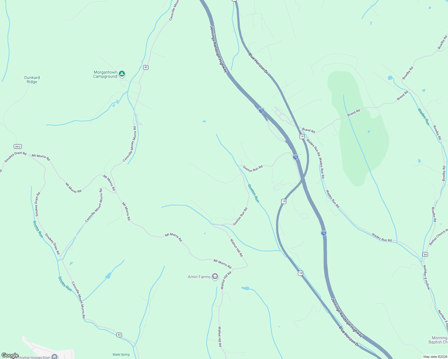 map of restaurants, bars, coffee shops, grocery stores, and more near 177 Guston Run Road in Morgantown