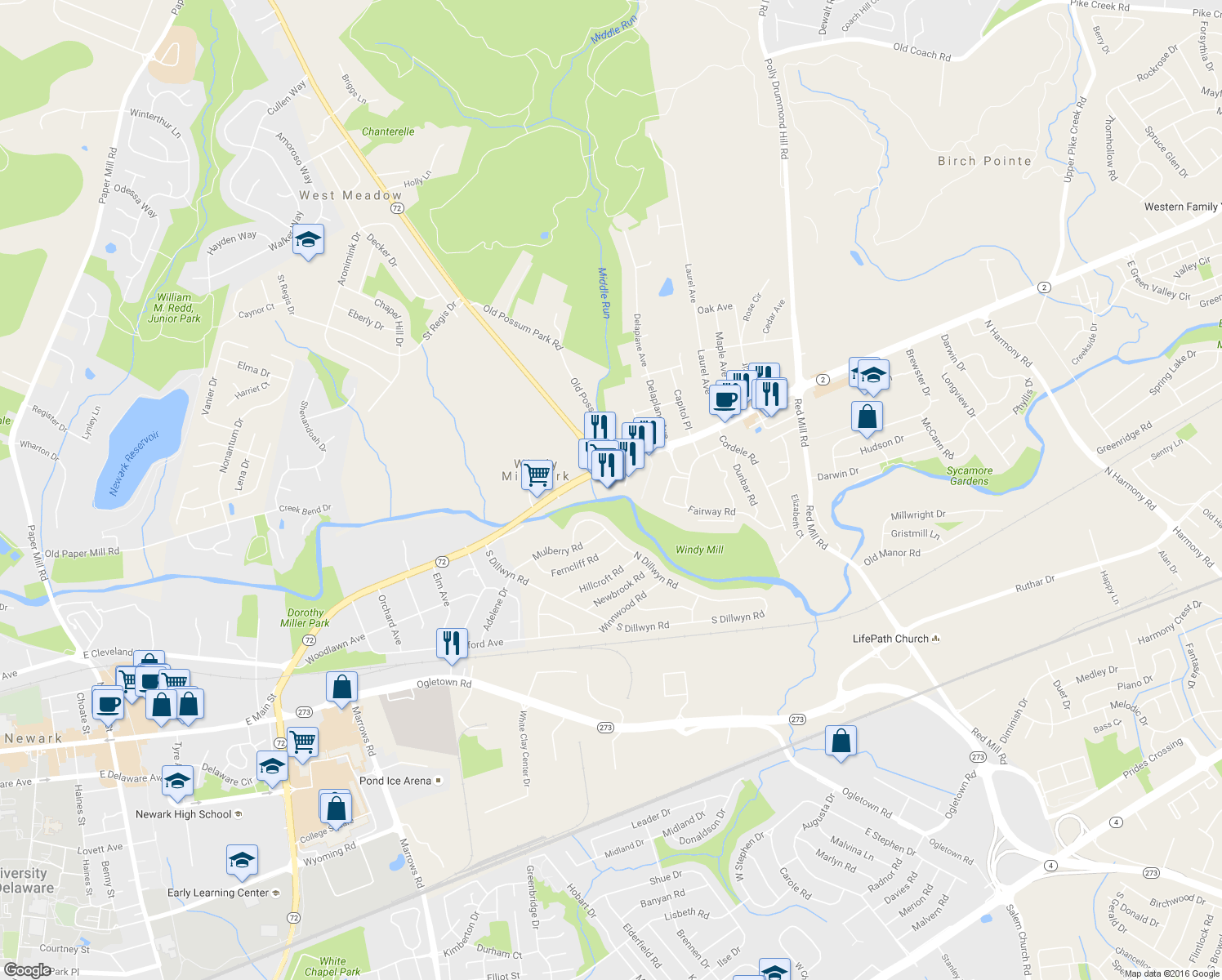 map of restaurants, bars, coffee shops, grocery stores, and more near 2 Liberty Plaza in Newark