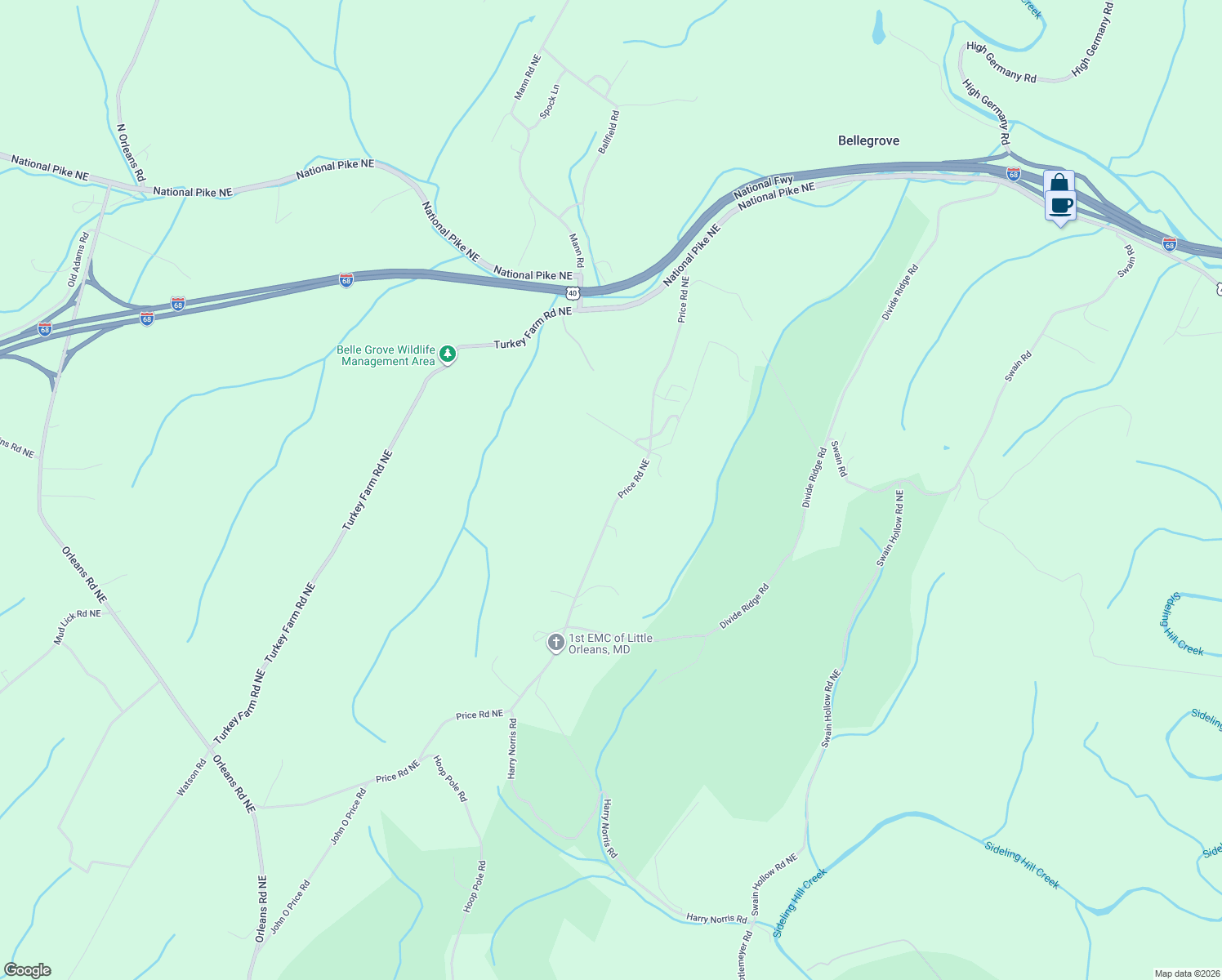 map of restaurants, bars, coffee shops, grocery stores, and more near 12005 Price Road Northeast in Little Orleans