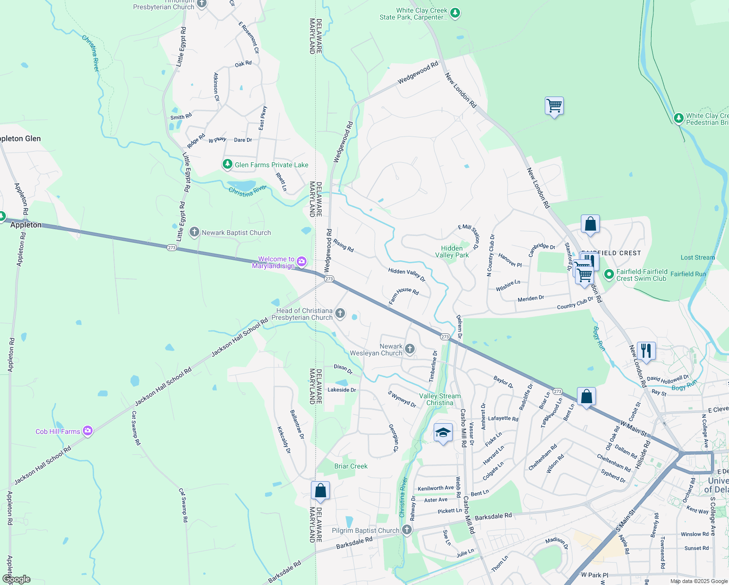 map of restaurants, bars, coffee shops, grocery stores, and more near 1016 Nottingham Road in Newark