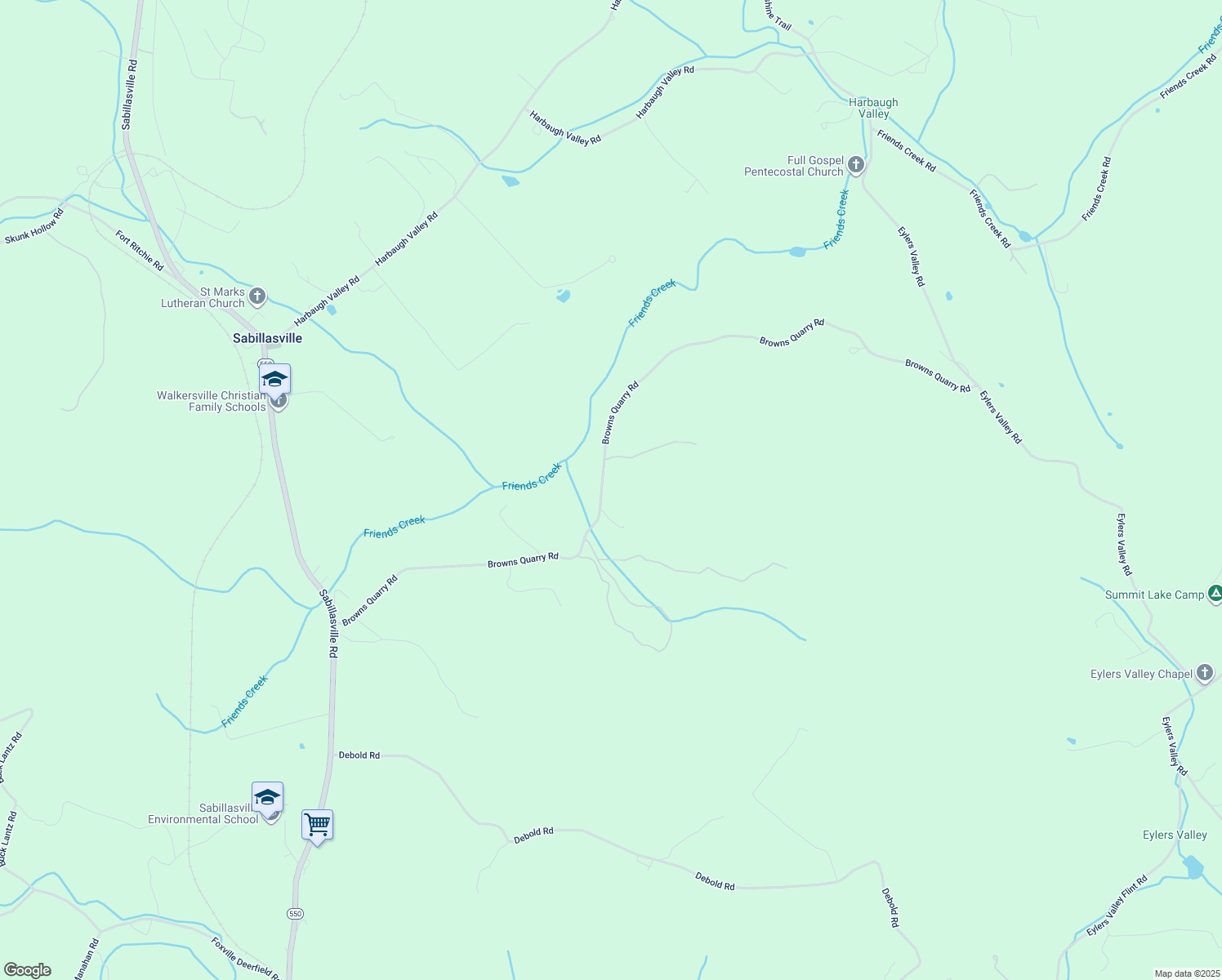 map of restaurants, bars, coffee shops, grocery stores, and more near 6665 Browns Quarry Road in Sabillasville