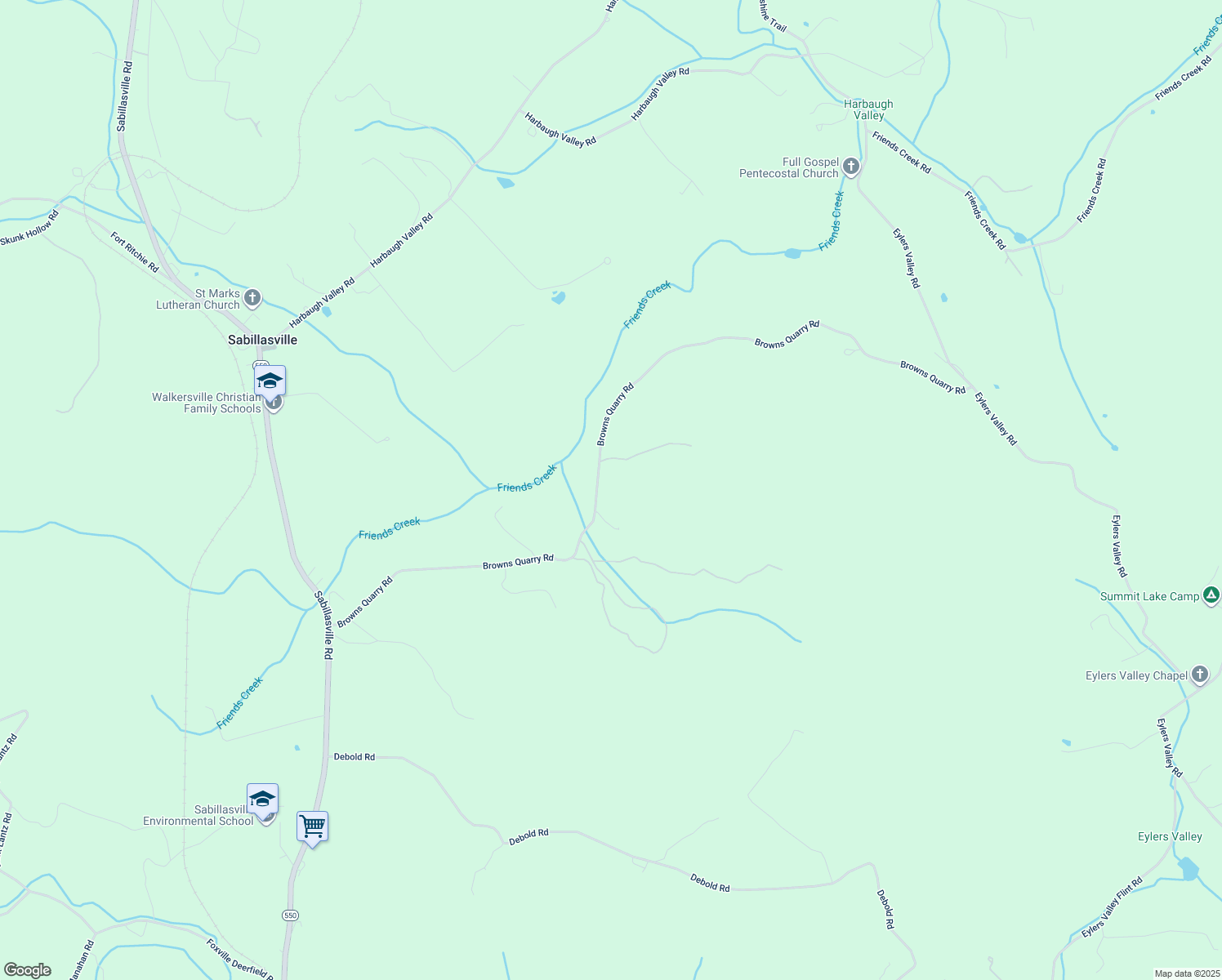 map of restaurants, bars, coffee shops, grocery stores, and more near 6665 Browns Quarry Road in Sabillasville