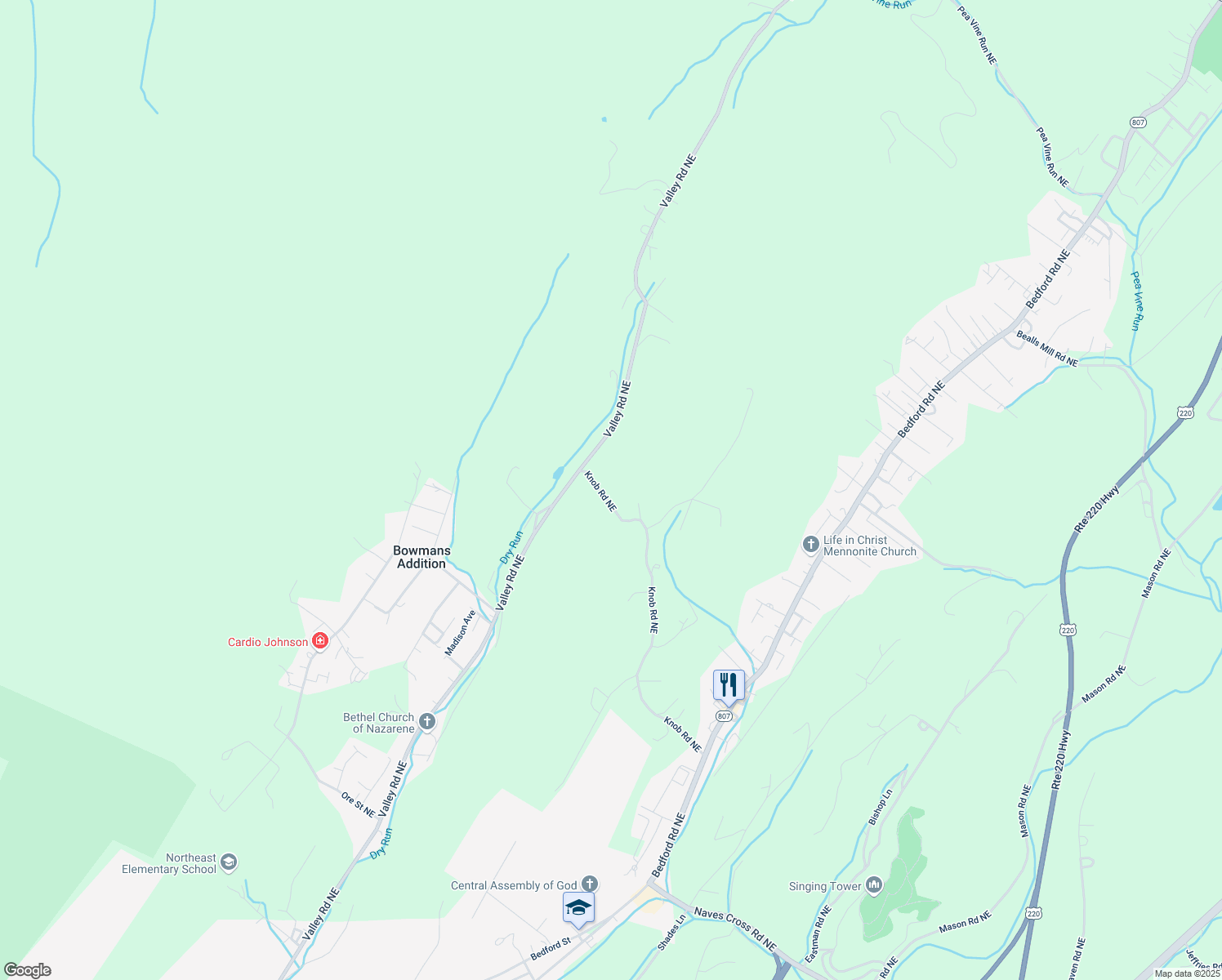 map of restaurants, bars, coffee shops, grocery stores, and more near 12500 Knob Road Northeast in Cumberland