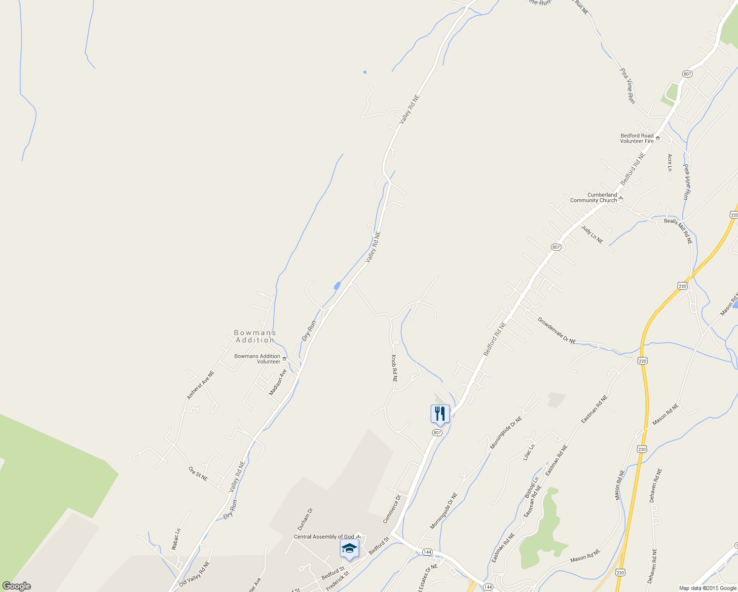 map of restaurants, bars, coffee shops, grocery stores, and more near 12500 Knob Road Northeast in Cumberland