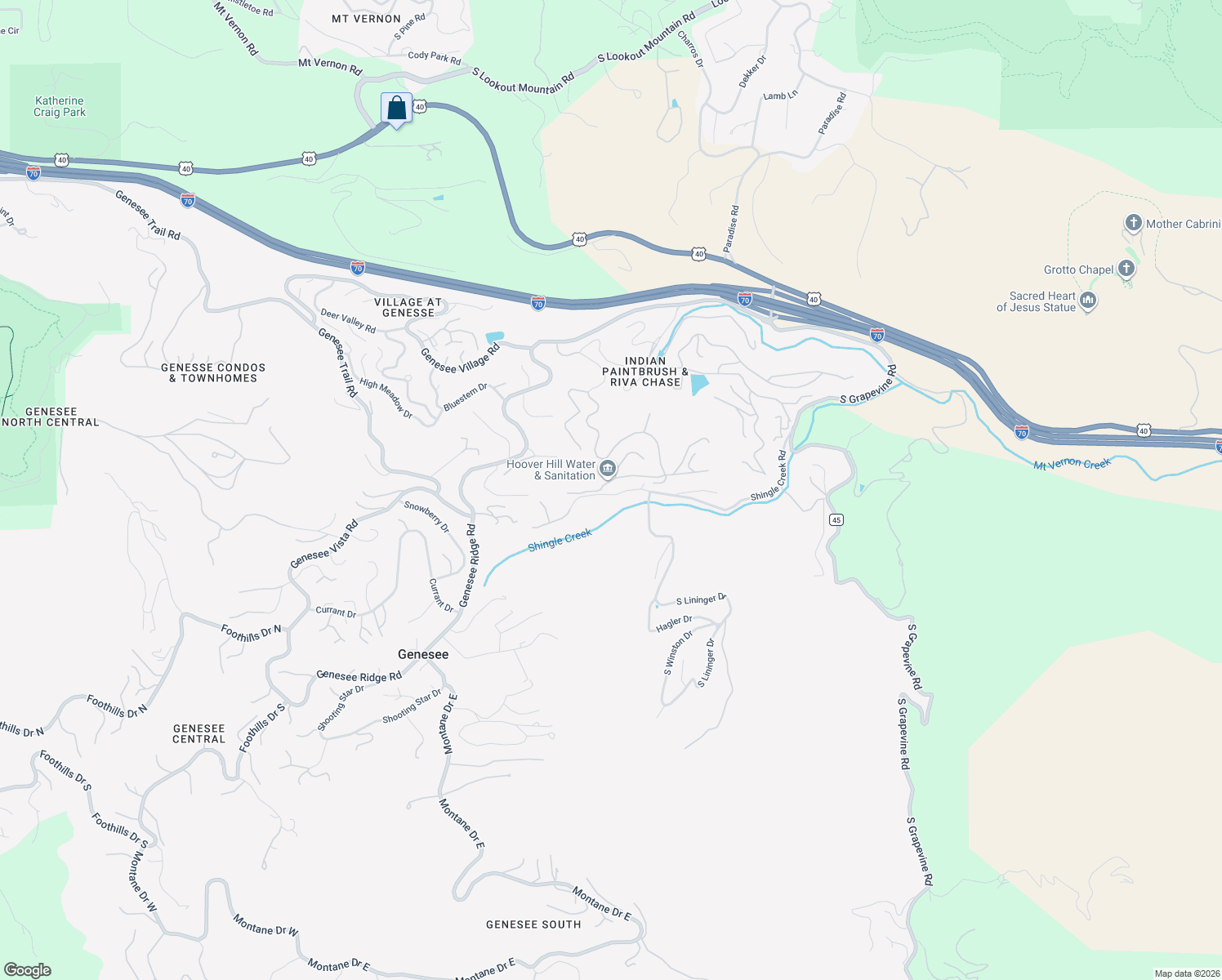 map of restaurants, bars, coffee shops, grocery stores, and more near 23004 Whispering Woods in Golden