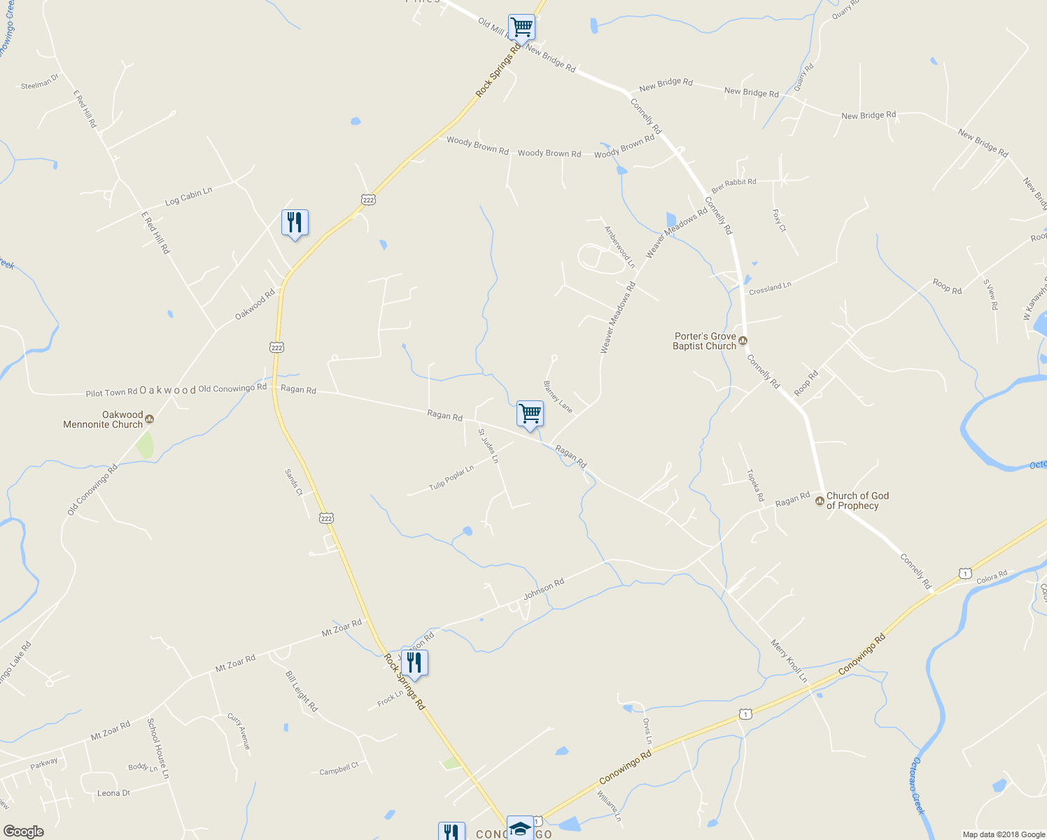 map of restaurants, bars, coffee shops, grocery stores, and more near 497 Ragan Road in Cecil County