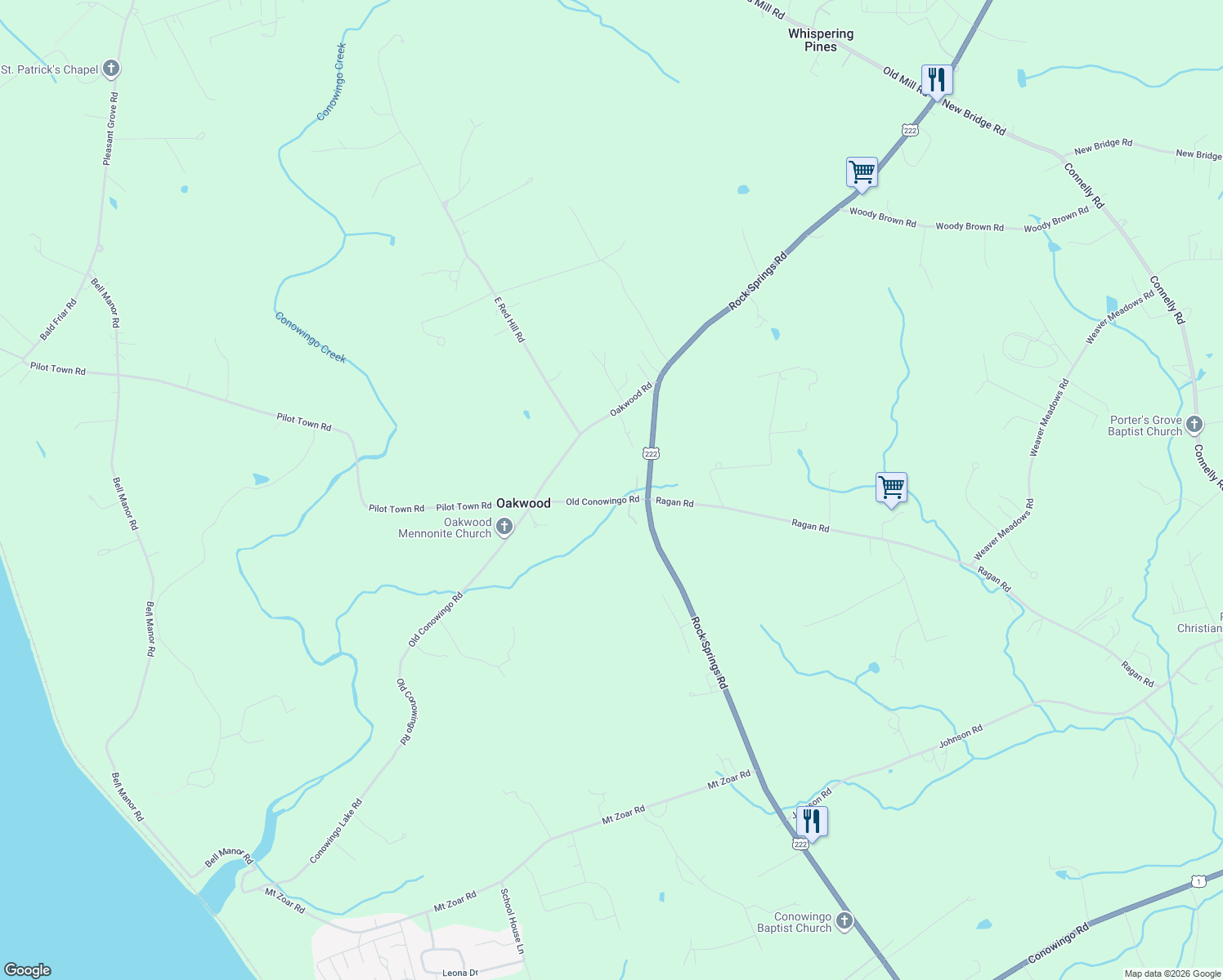 map of restaurants, bars, coffee shops, grocery stores, and more near 697 Old Conowingo Road in Cecil County