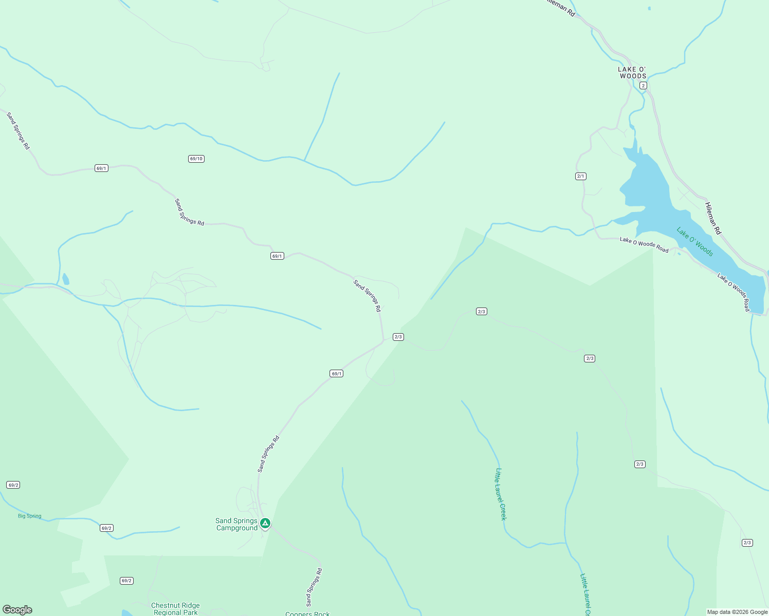 map of restaurants, bars, coffee shops, grocery stores, and more near 1271 Sand Springs Road in Bruceton Mills