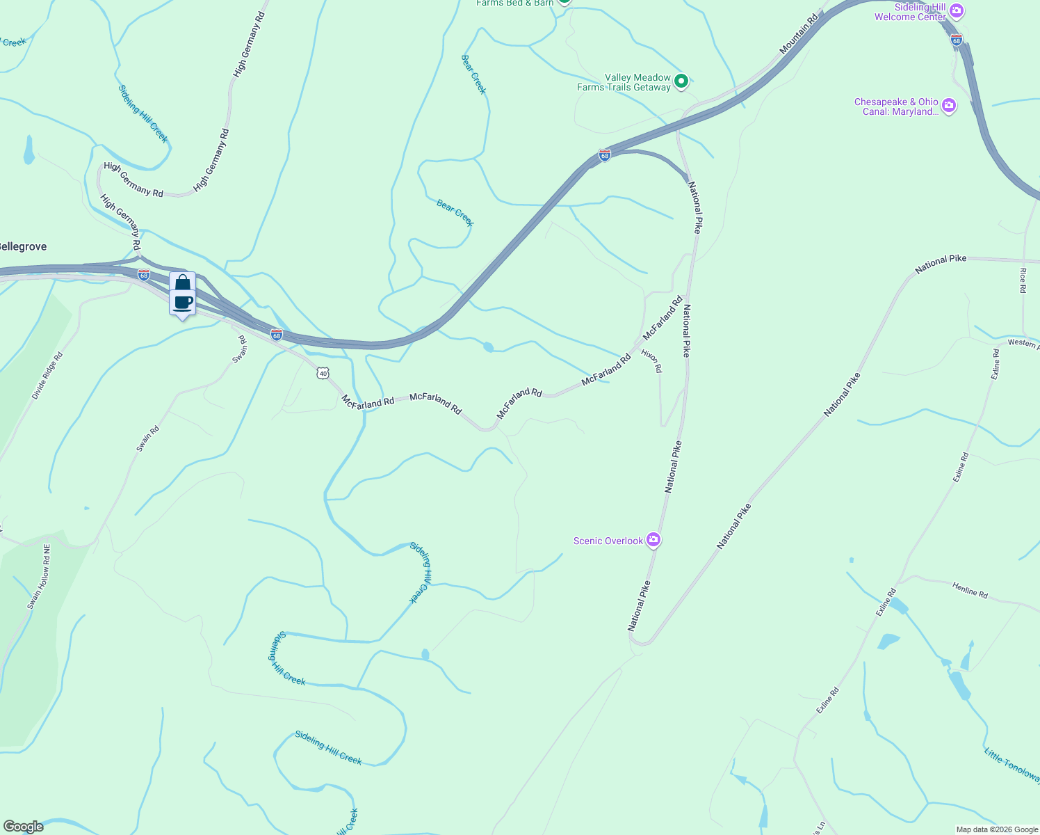 map of restaurants, bars, coffee shops, grocery stores, and more near 2001-2199 McFarland Road in Hancock