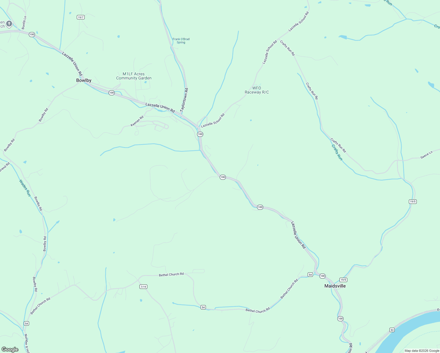 map of restaurants, bars, coffee shops, grocery stores, and more near West Virginia 100 in Maidsville