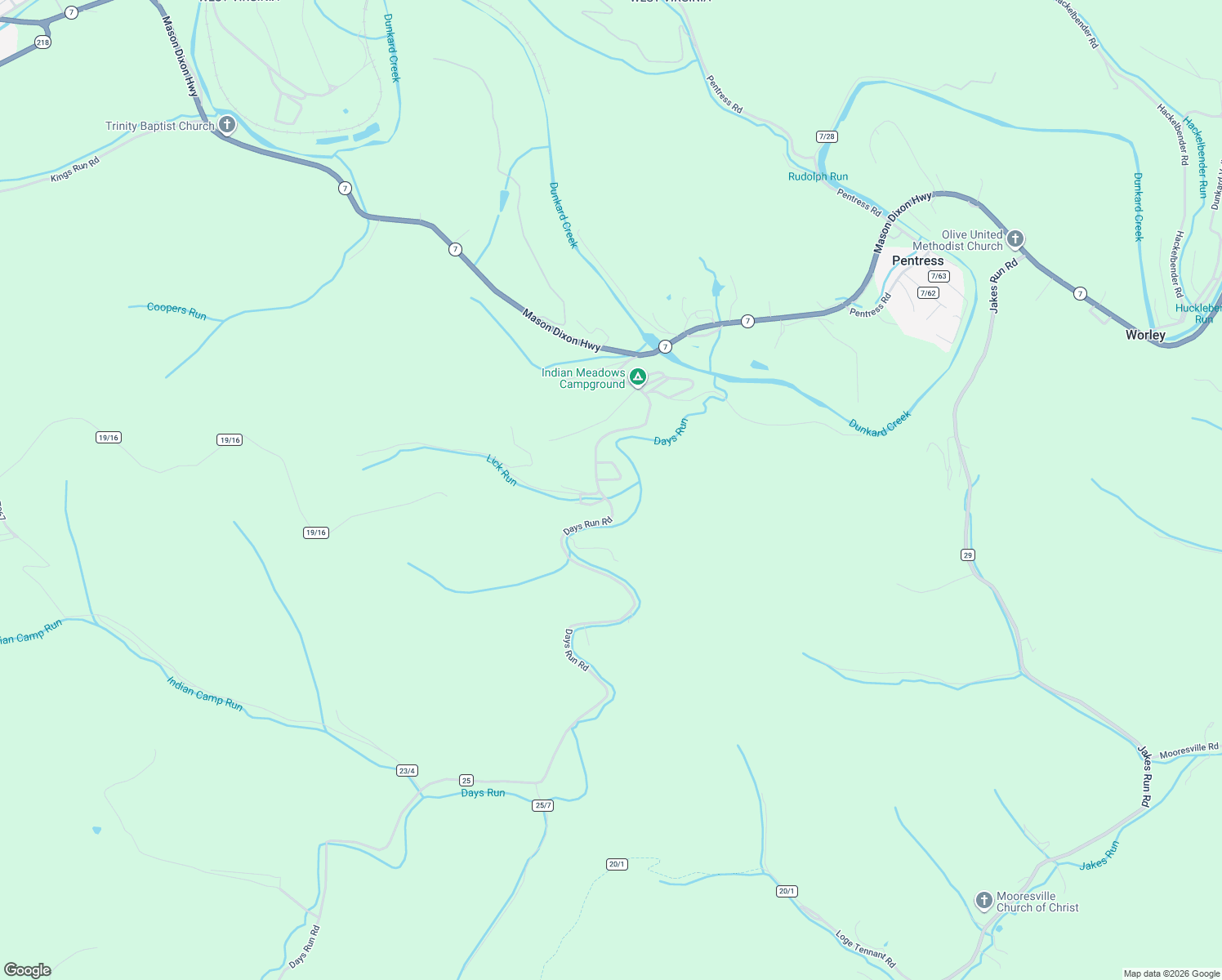 map of restaurants, bars, coffee shops, grocery stores, and more near 258 Days Run Rd in Monongalia