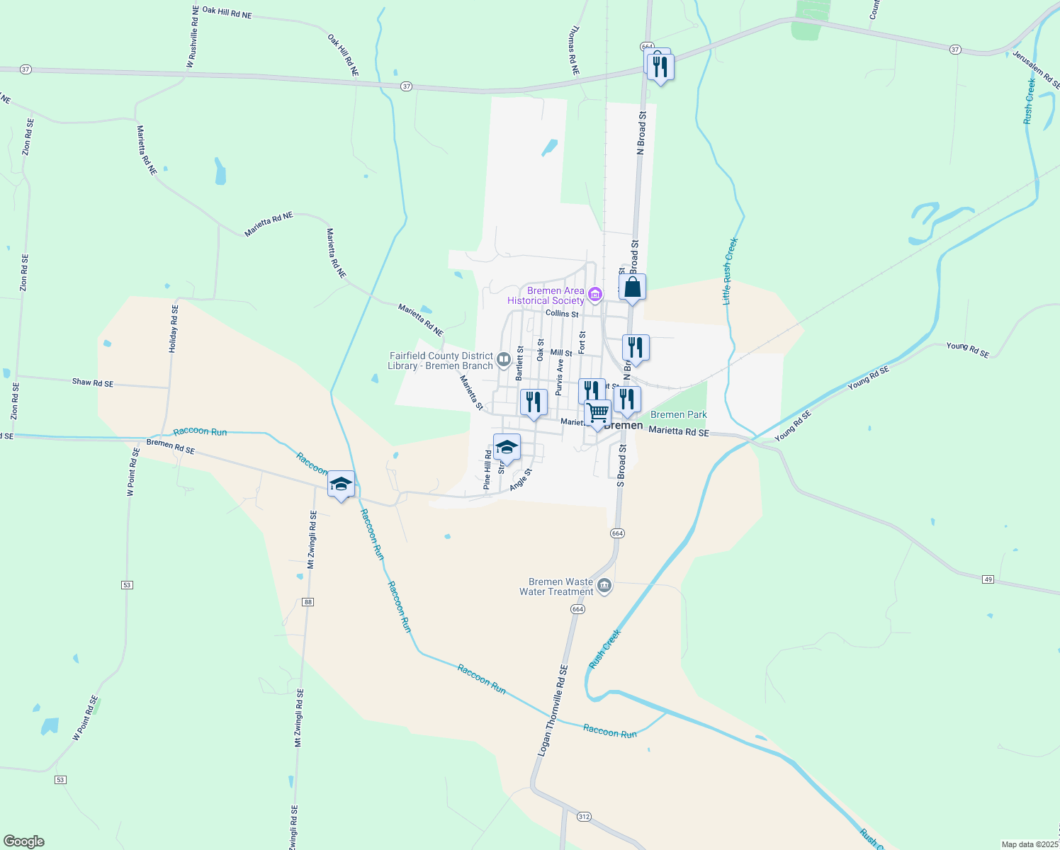 map of restaurants, bars, coffee shops, grocery stores, and more near 505 Marietta Street in Bremen