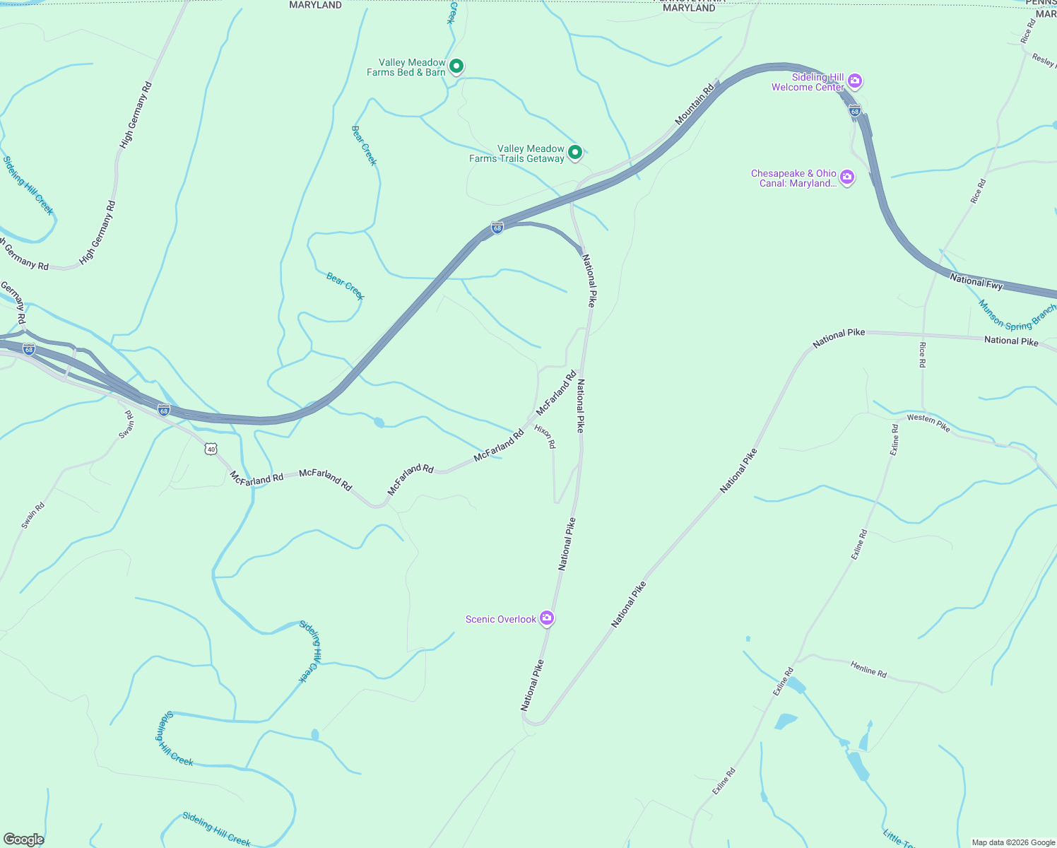 map of restaurants, bars, coffee shops, grocery stores, and more near 2199 McFarland Road in Hancock