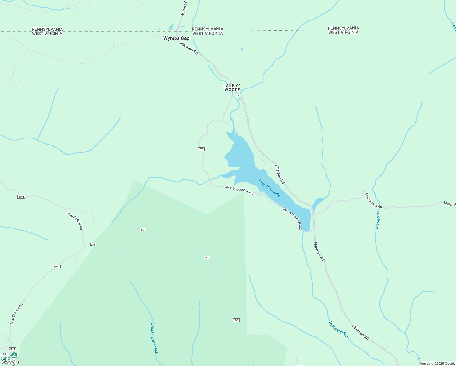 map of restaurants, bars, coffee shops, grocery stores, and more near 1047 Lake O Woods Road in Bruceton Mills