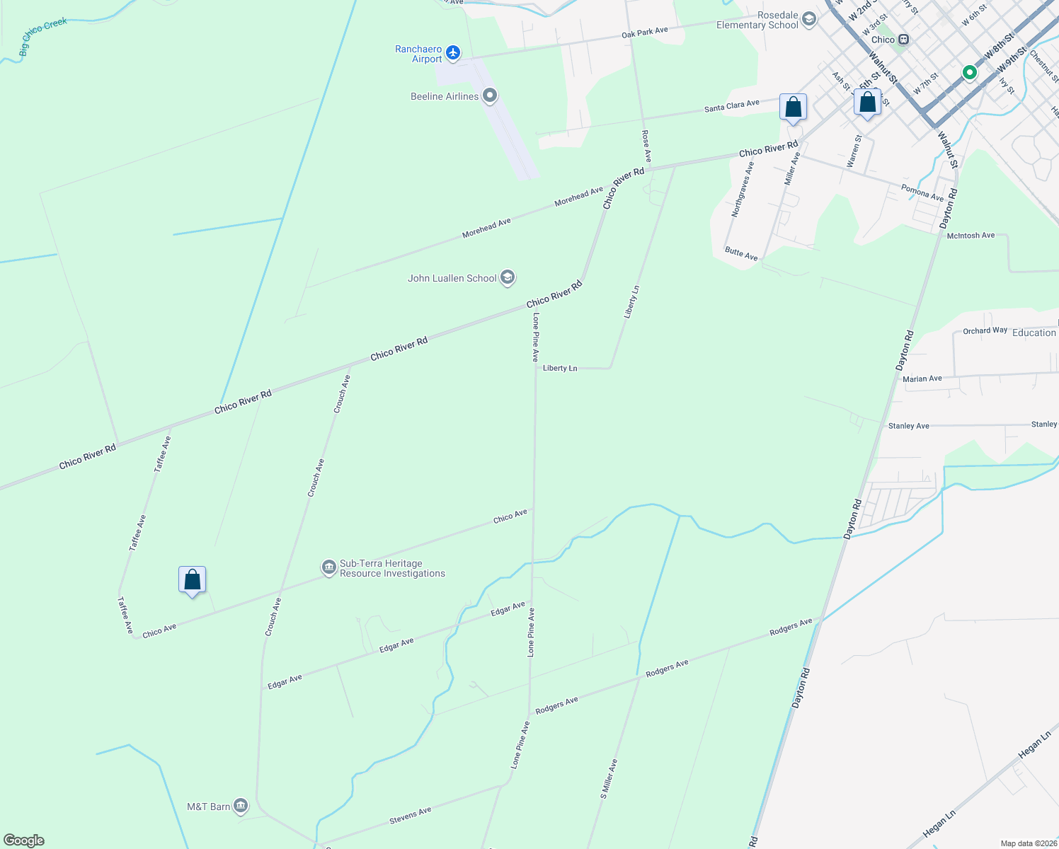 map of restaurants, bars, coffee shops, grocery stores, and more near 11063 Lone Pine Avenue in Chico