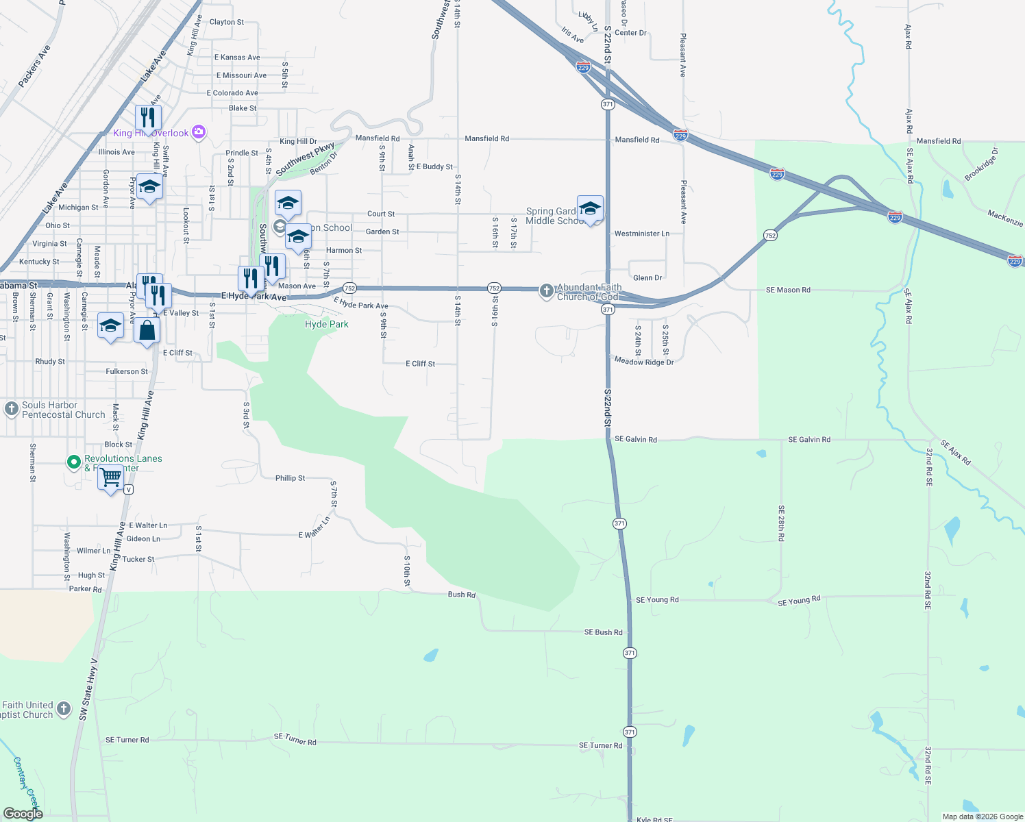 map of restaurants, bars, coffee shops, grocery stores, and more near 6501 South 16th Street in Saint Joseph