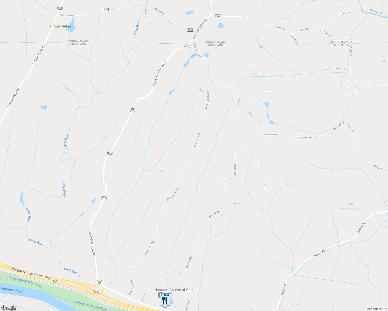 map of restaurants, bars, coffee shops, grocery stores, and more near 14441 White Oak Ridge in Hancock