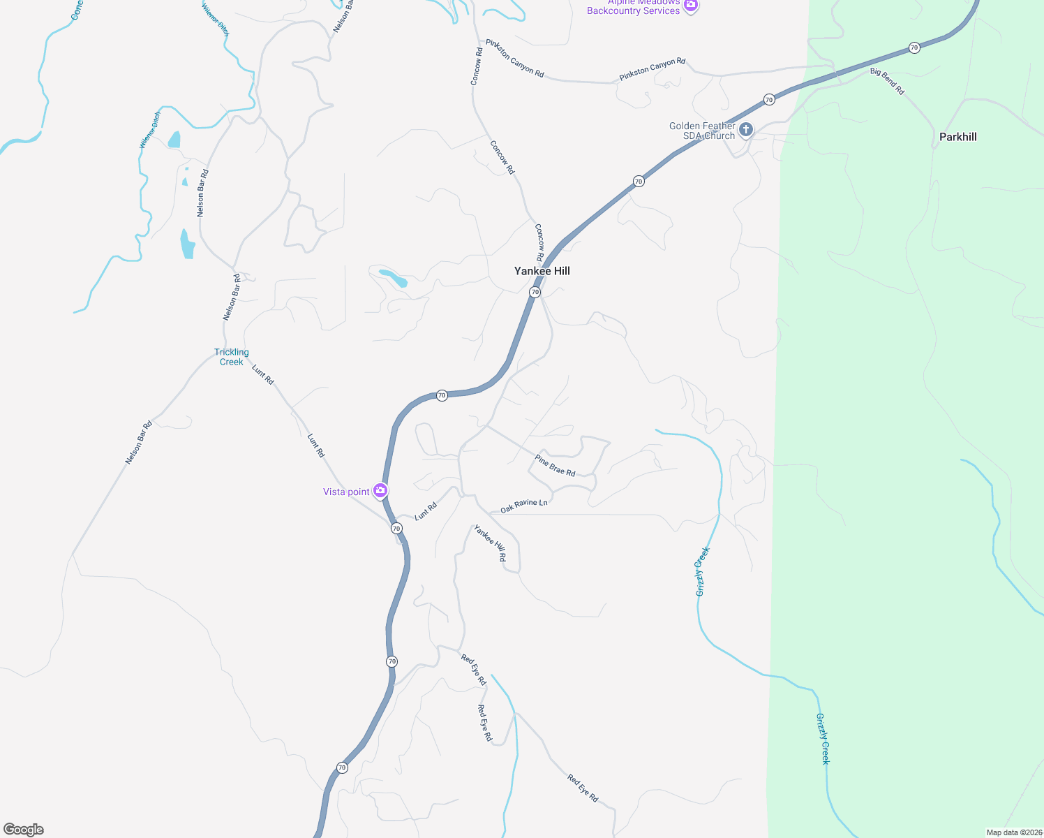 map of restaurants, bars, coffee shops, grocery stores, and more near 11260 Yankee Hill Road in Oroville