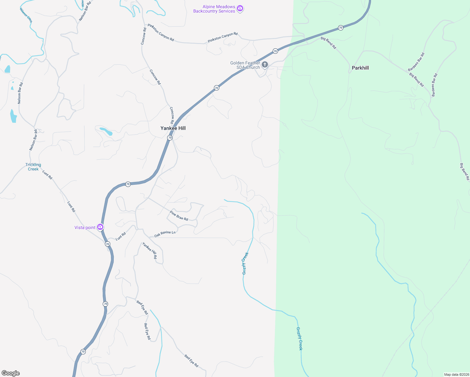 map of restaurants, bars, coffee shops, grocery stores, and more near 232 Yankee Vista Drive in Oroville