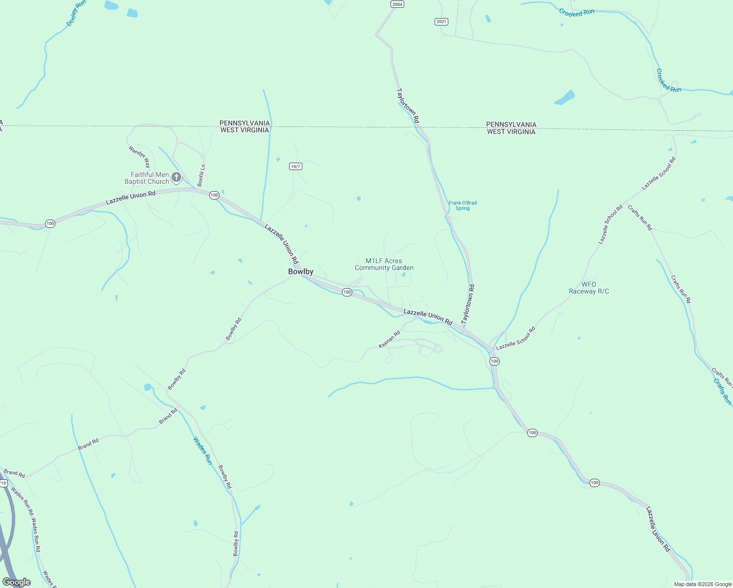 map of restaurants, bars, coffee shops, grocery stores, and more near Highway 100 in Maidsville