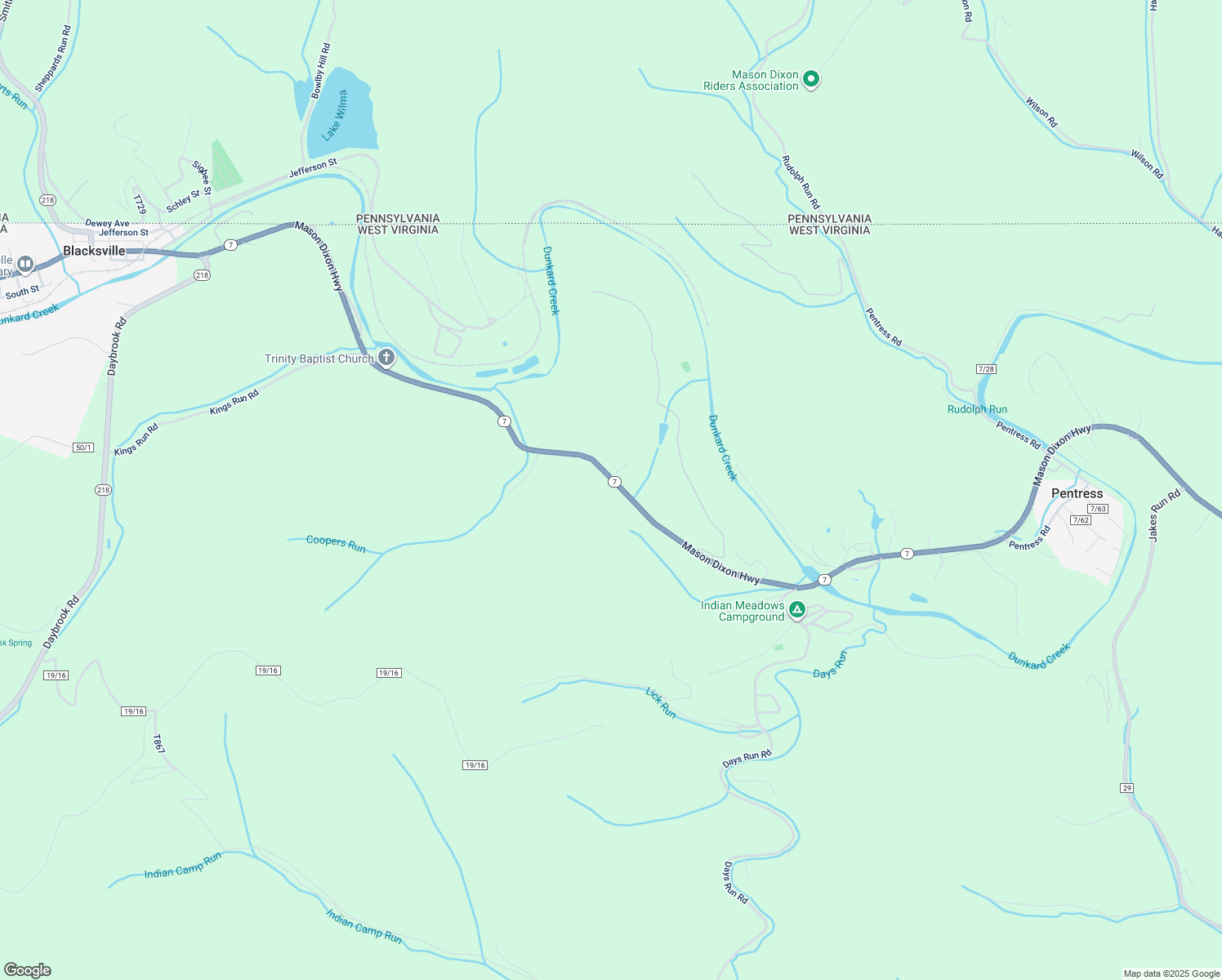 map of restaurants, bars, coffee shops, grocery stores, and more near 5223 West Virginia 7 in Pentress