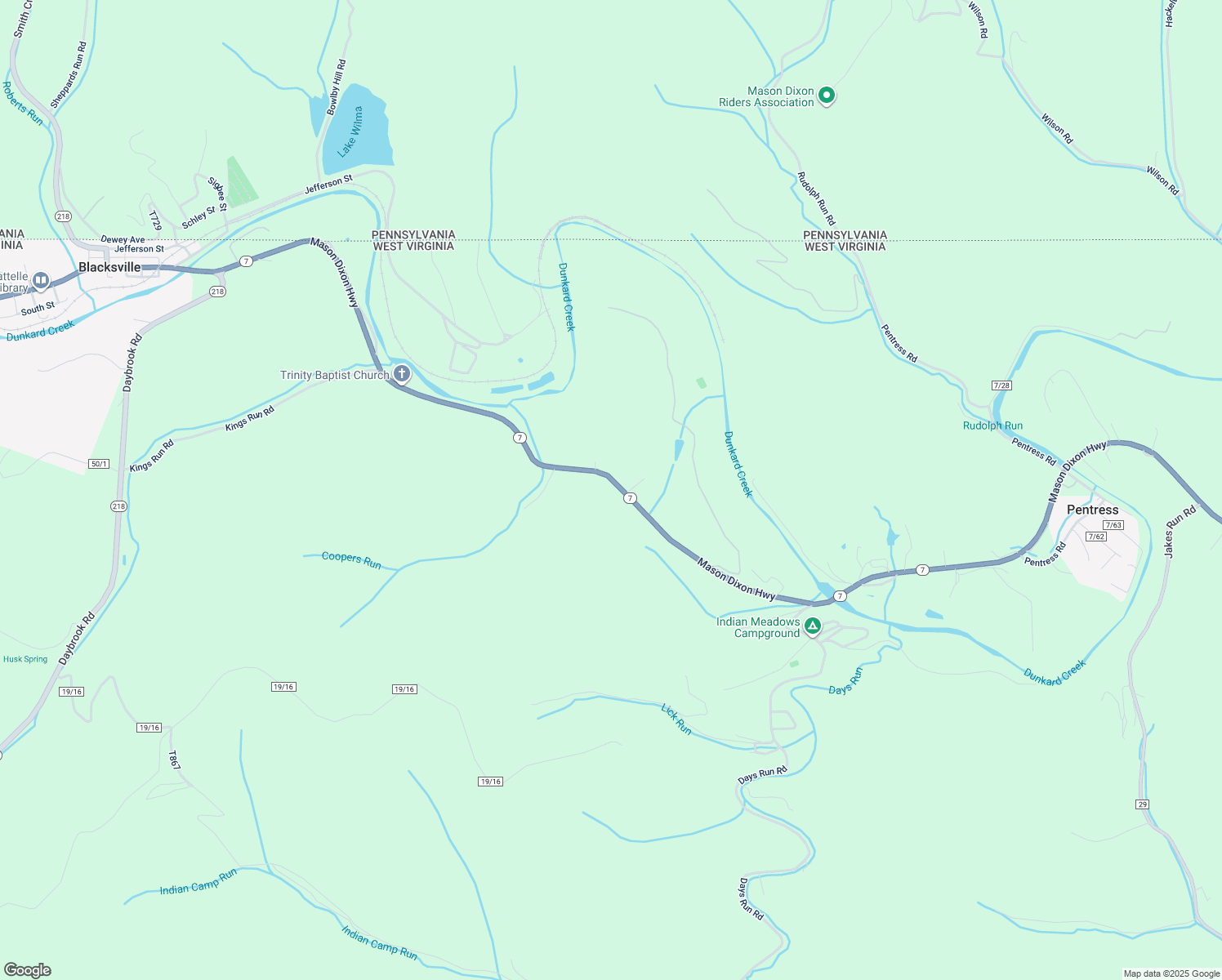 map of restaurants, bars, coffee shops, grocery stores, and more near 5223 West Virginia 7 in Pentress