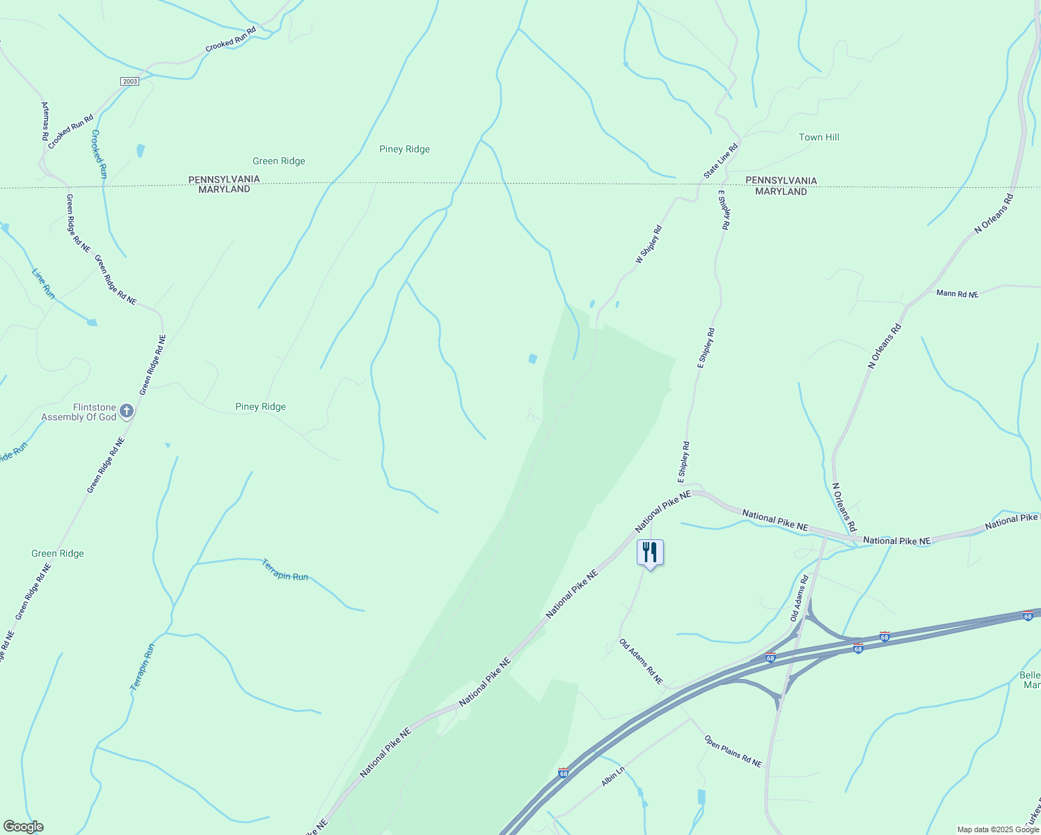 map of restaurants, bars, coffee shops, grocery stores, and more near 31401 Green Meadow Lane in Flintstone