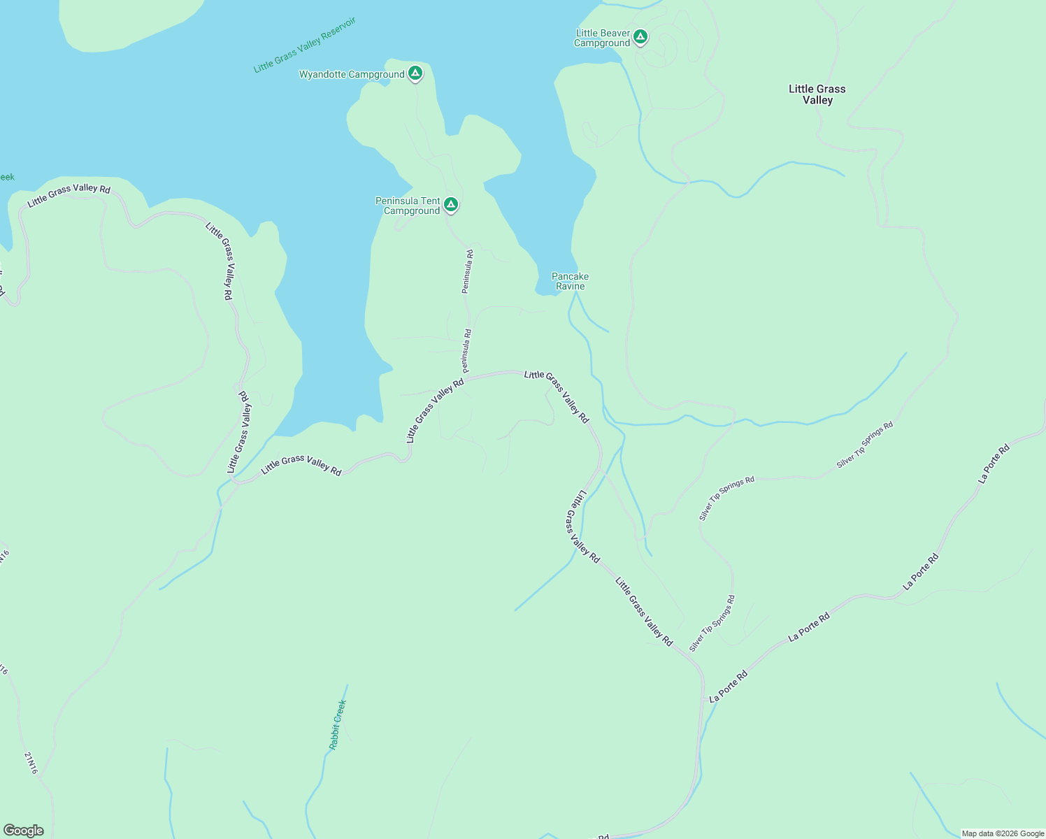 map of restaurants, bars, coffee shops, grocery stores, and more near Gooseberry Road in Little Grass Valley