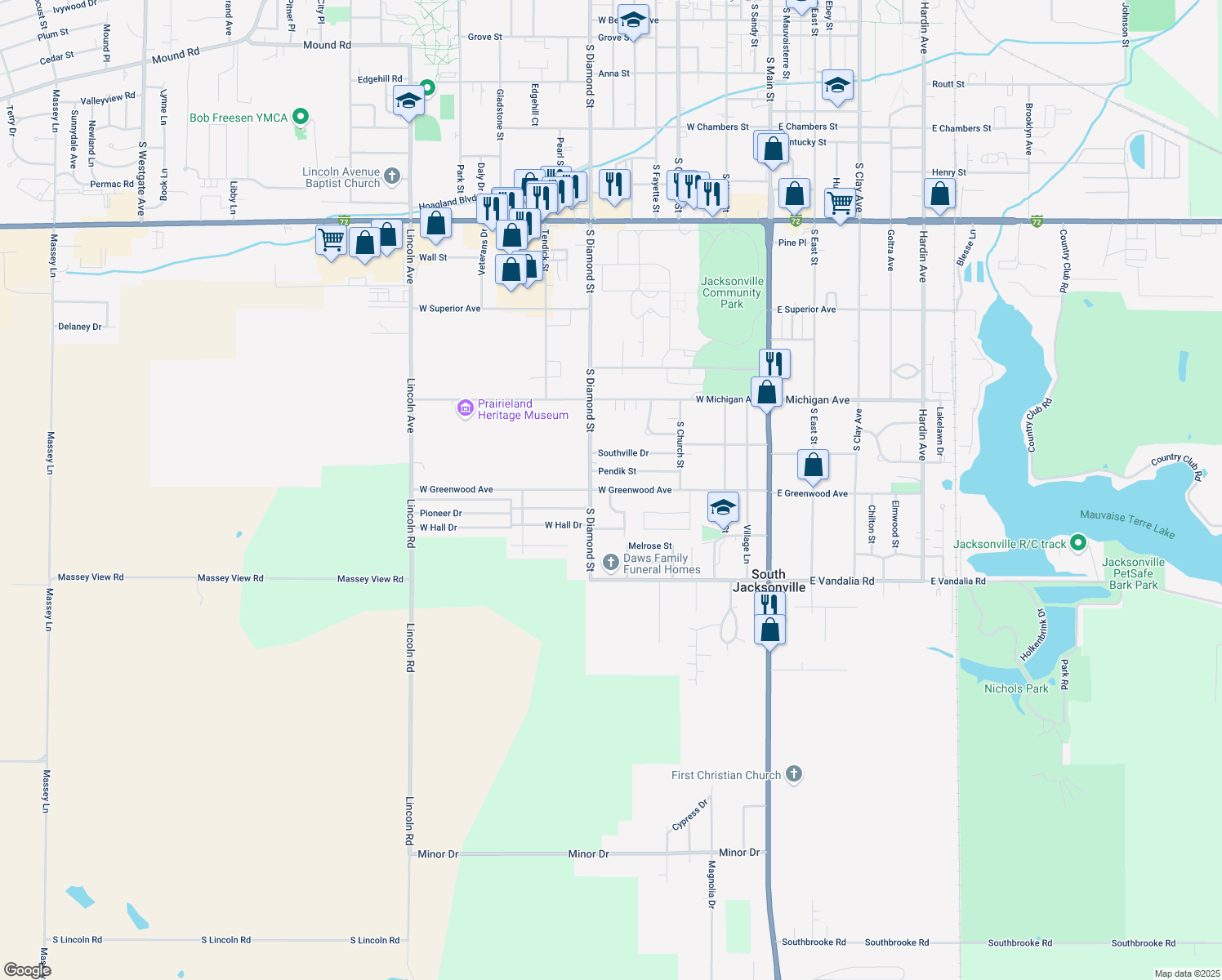map of restaurants, bars, coffee shops, grocery stores, and more near 510 W Greenwood Ave in Jacksonville