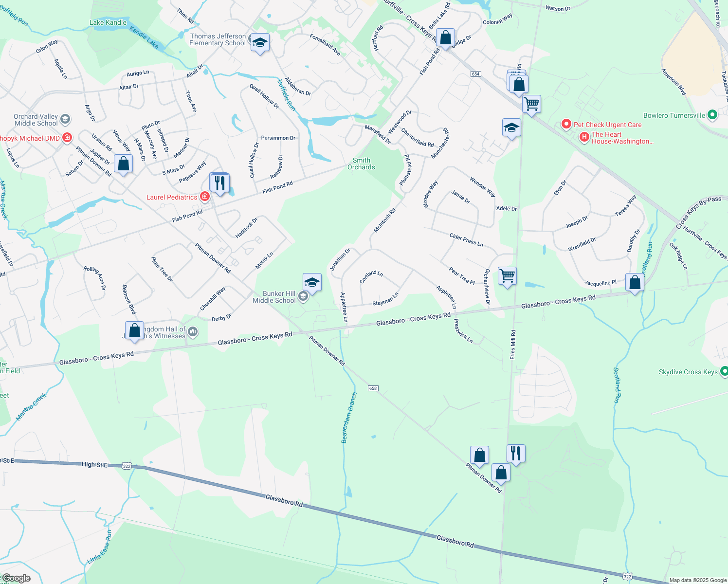 map of restaurants, bars, coffee shops, grocery stores, and more near 27 Cortland Lane in Washington Township