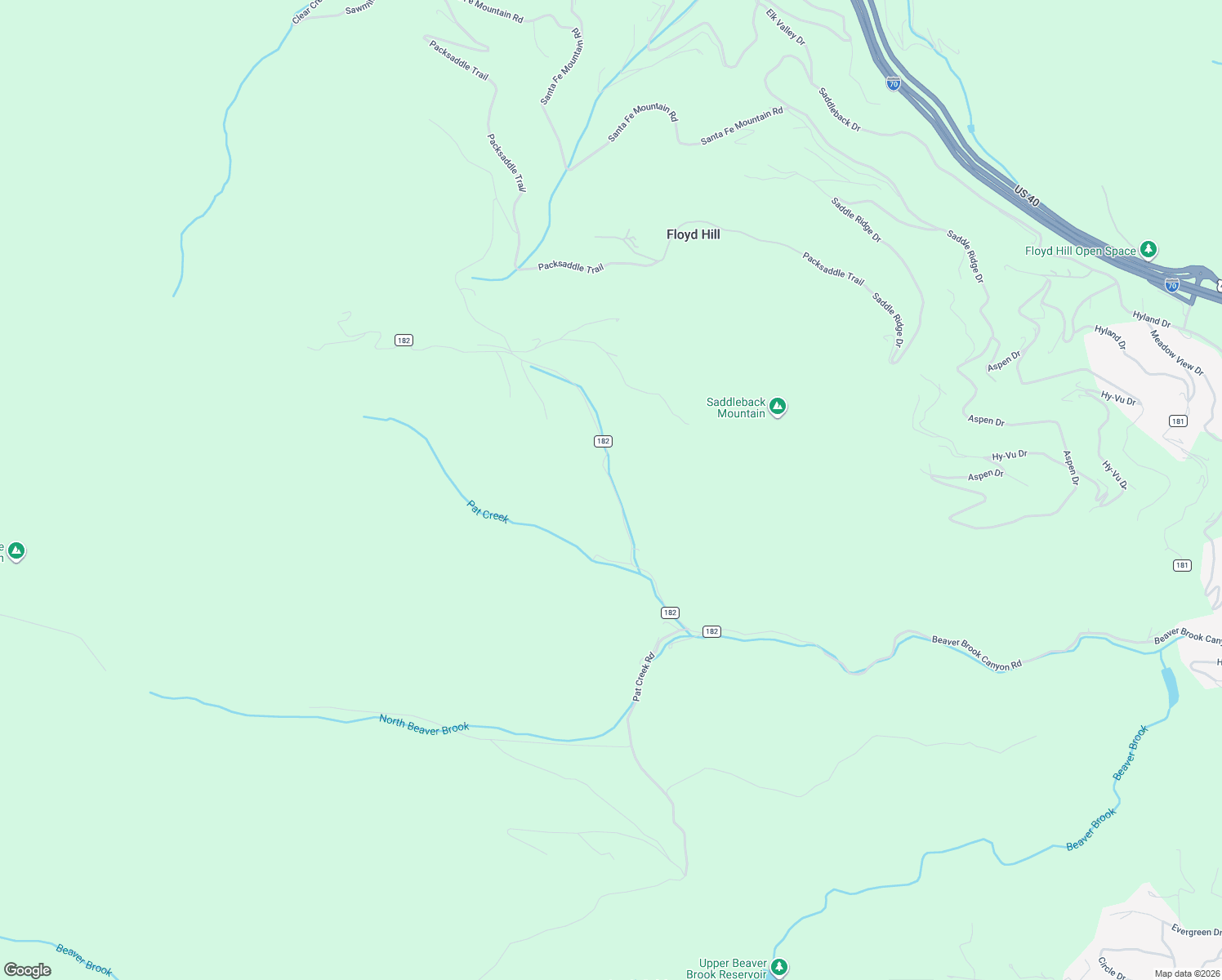 map of restaurants, bars, coffee shops, grocery stores, and more near 3665 Beaver Brook Canyon Road in Evergreen
