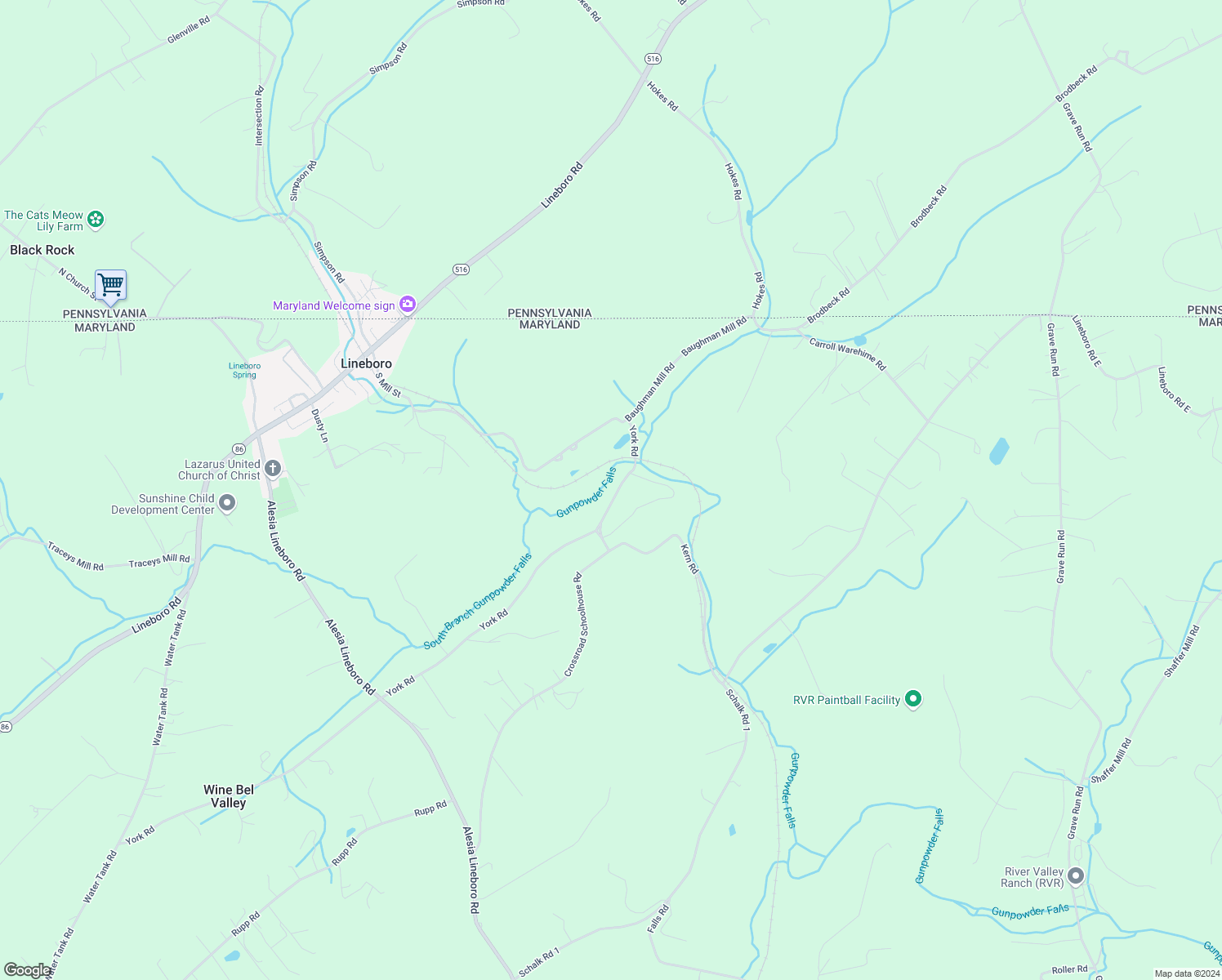 map of restaurants, bars, coffee shops, grocery stores, and more near 4628 York Road in Lineboro