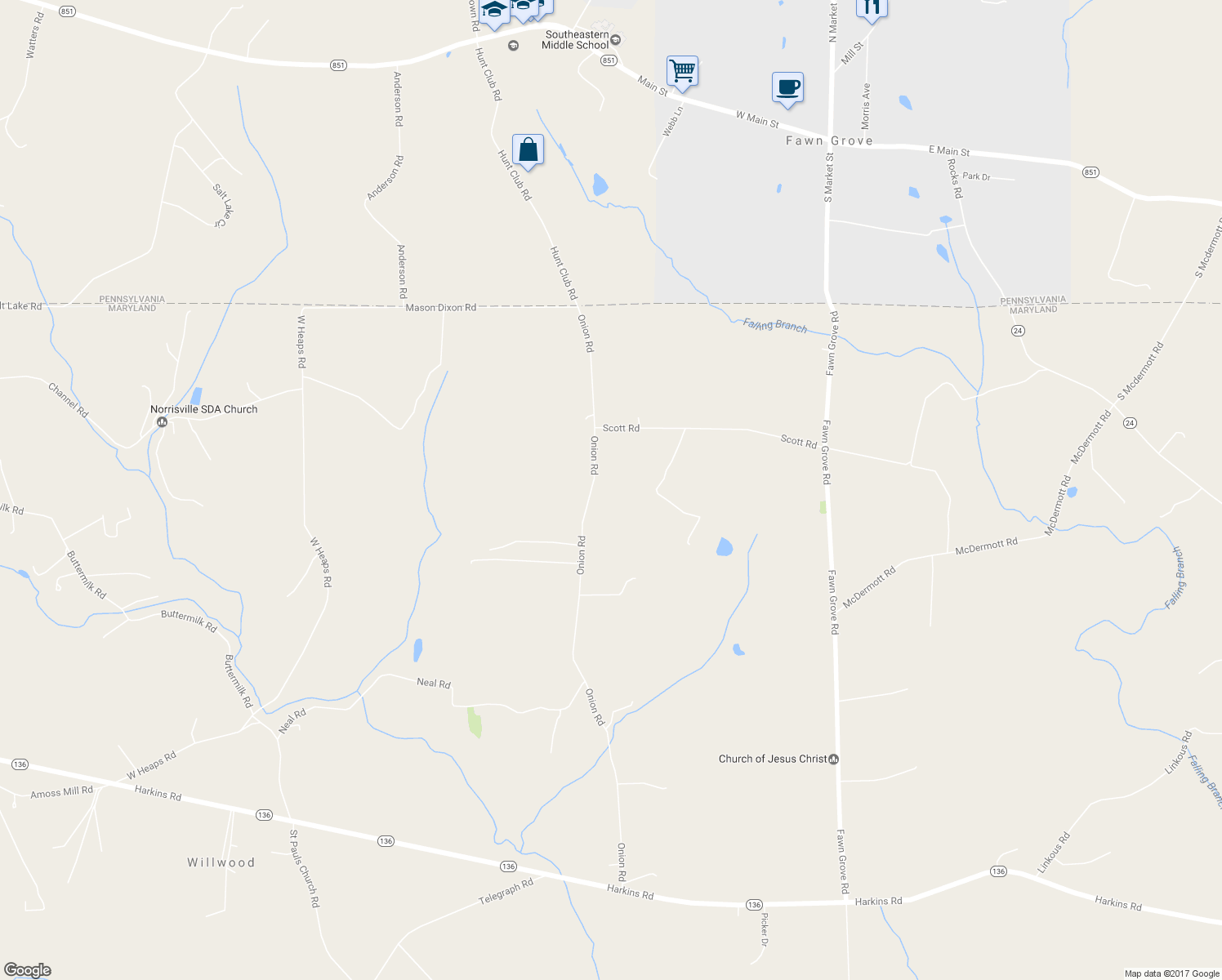 map of restaurants, bars, coffee shops, grocery stores, and more near 5241 Onion Rd in Pylesville