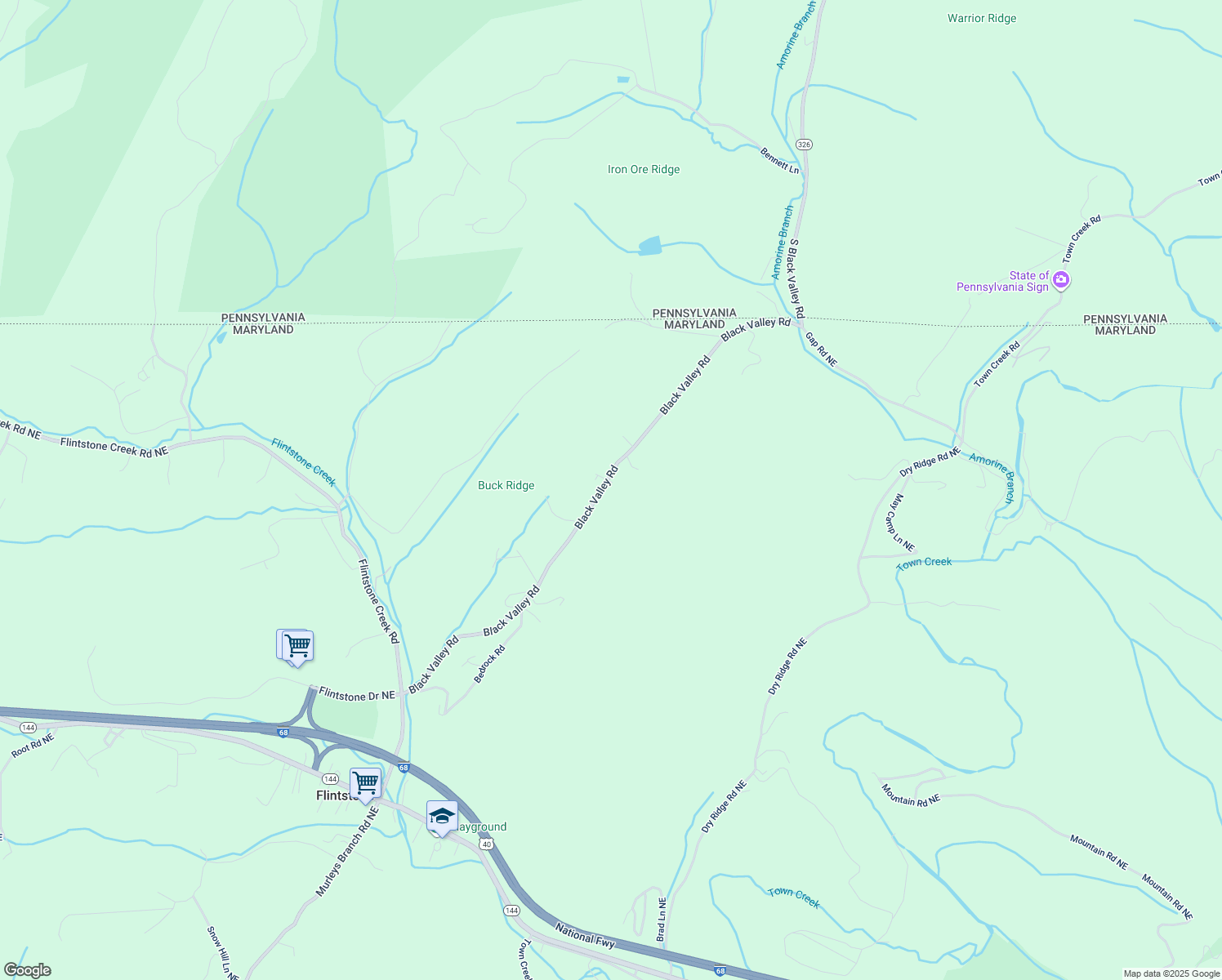 map of restaurants, bars, coffee shops, grocery stores, and more near 13810 Black Valley Road in Flintstone