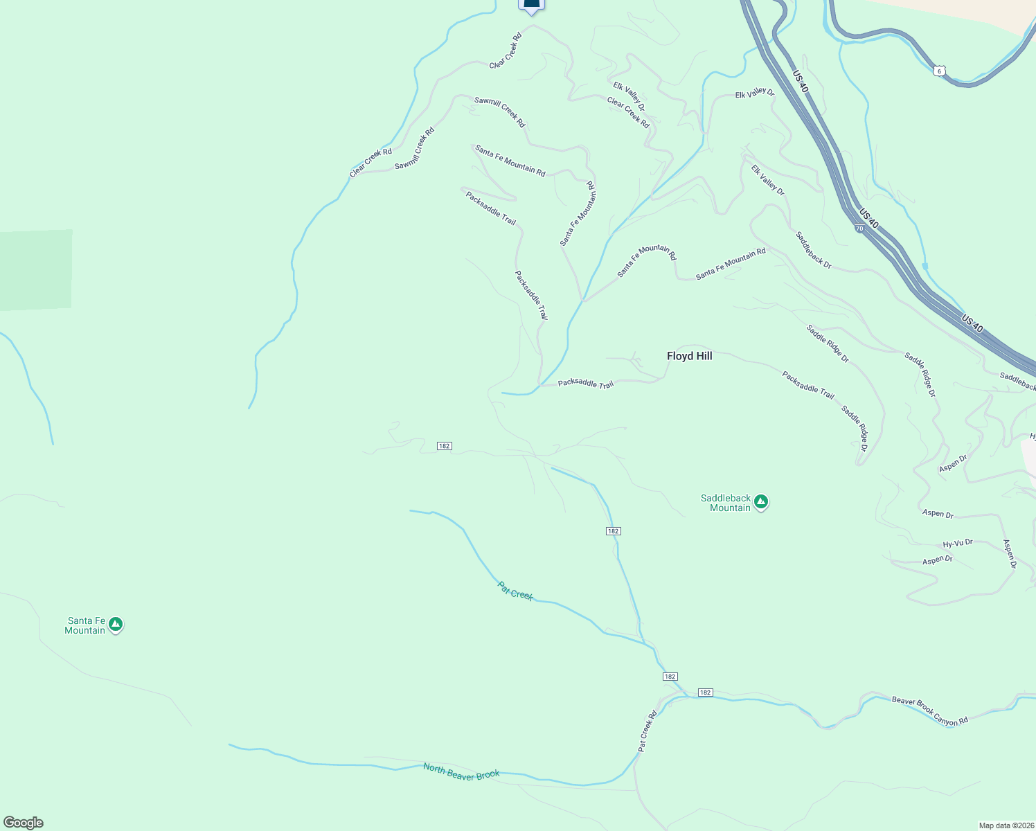 map of restaurants, bars, coffee shops, grocery stores, and more near 3675 Beaver Brook Canyon Road in Evergreen