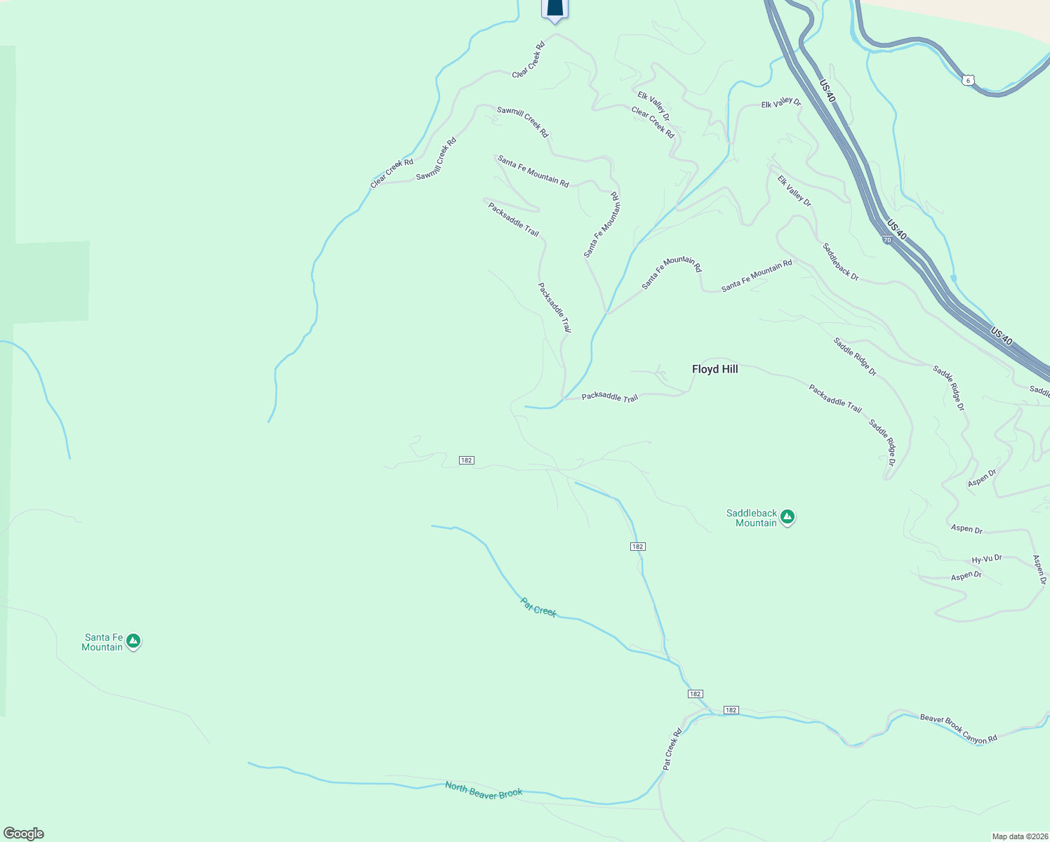 map of restaurants, bars, coffee shops, grocery stores, and more near 3675 Beaver Brook Canyon Road in Evergreen