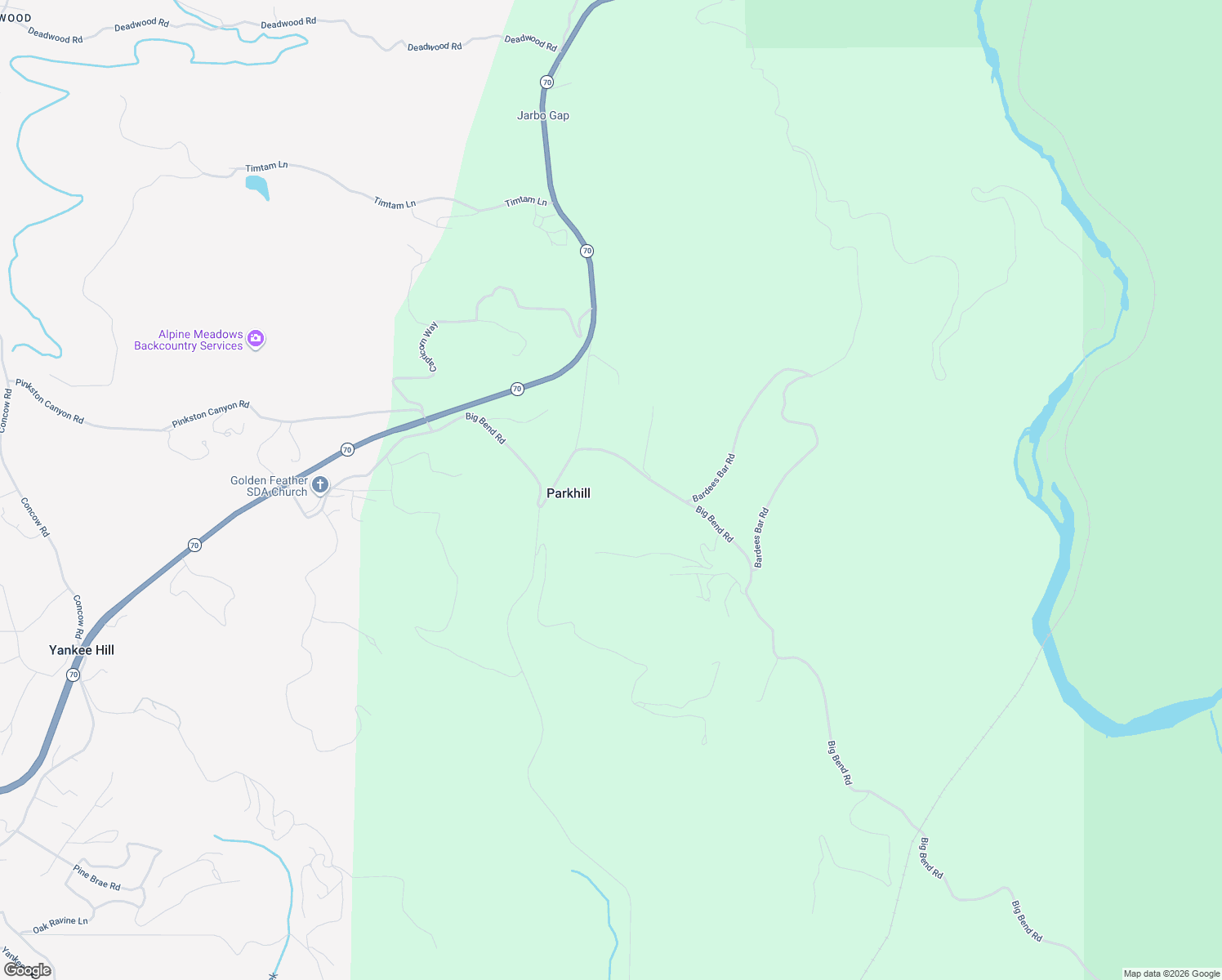 map of restaurants, bars, coffee shops, grocery stores, and more near 4320 Big Bend Road in Oroville