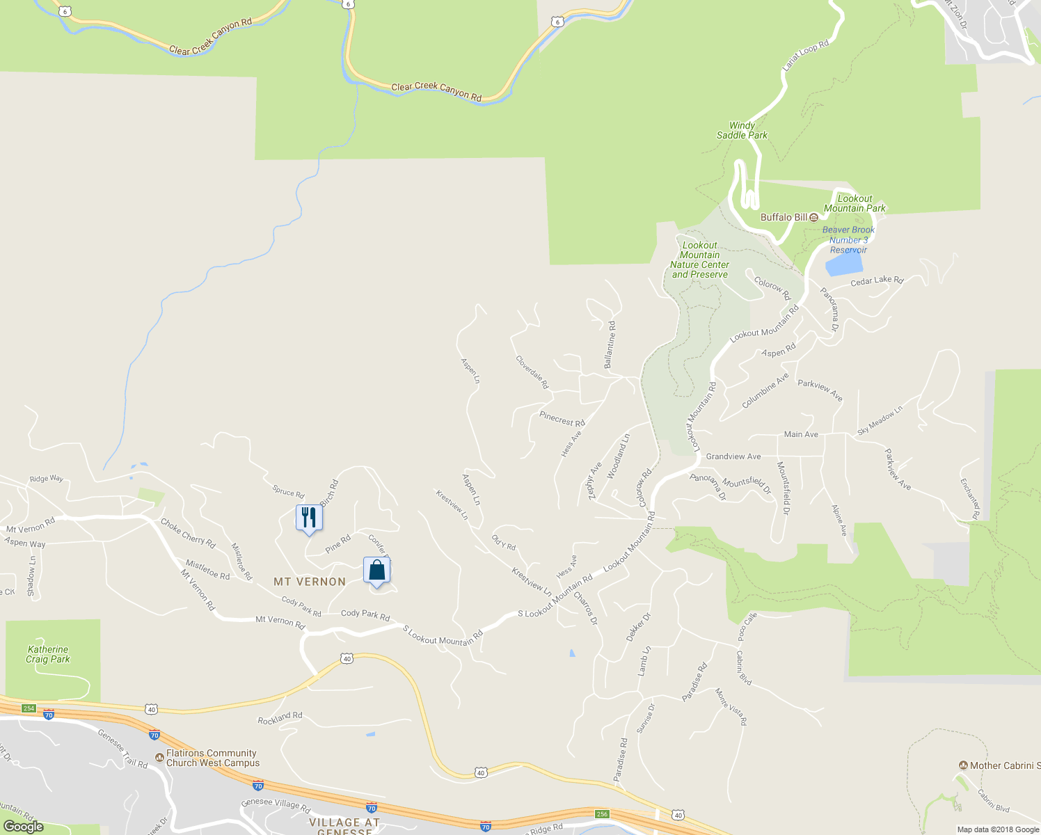 map of restaurants, bars, coffee shops, grocery stores, and more near 22930 Pinecrest Road in Golden