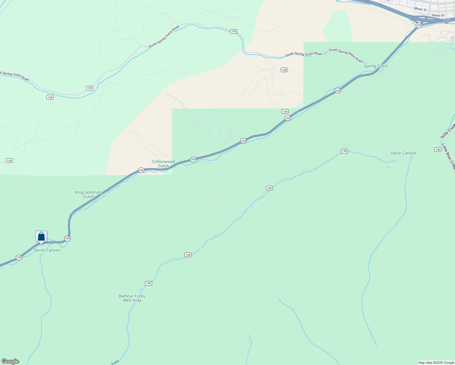 map of restaurants, bars, coffee shops, grocery stores, and more near 231 Rosebud Road in Idaho Springs